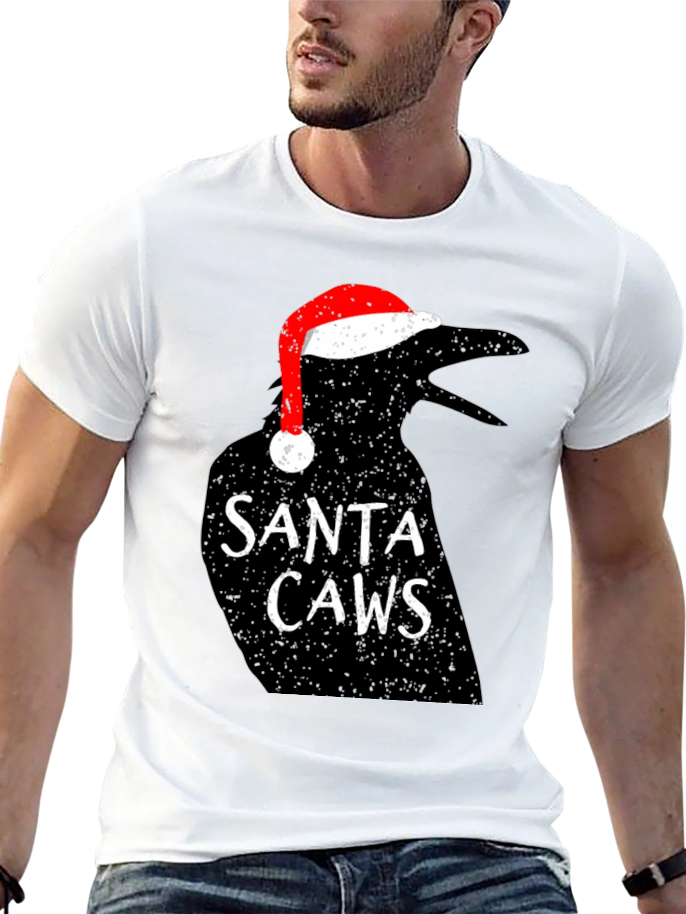 Santa Caws Crow Graphic Tee - Holiday Cheer