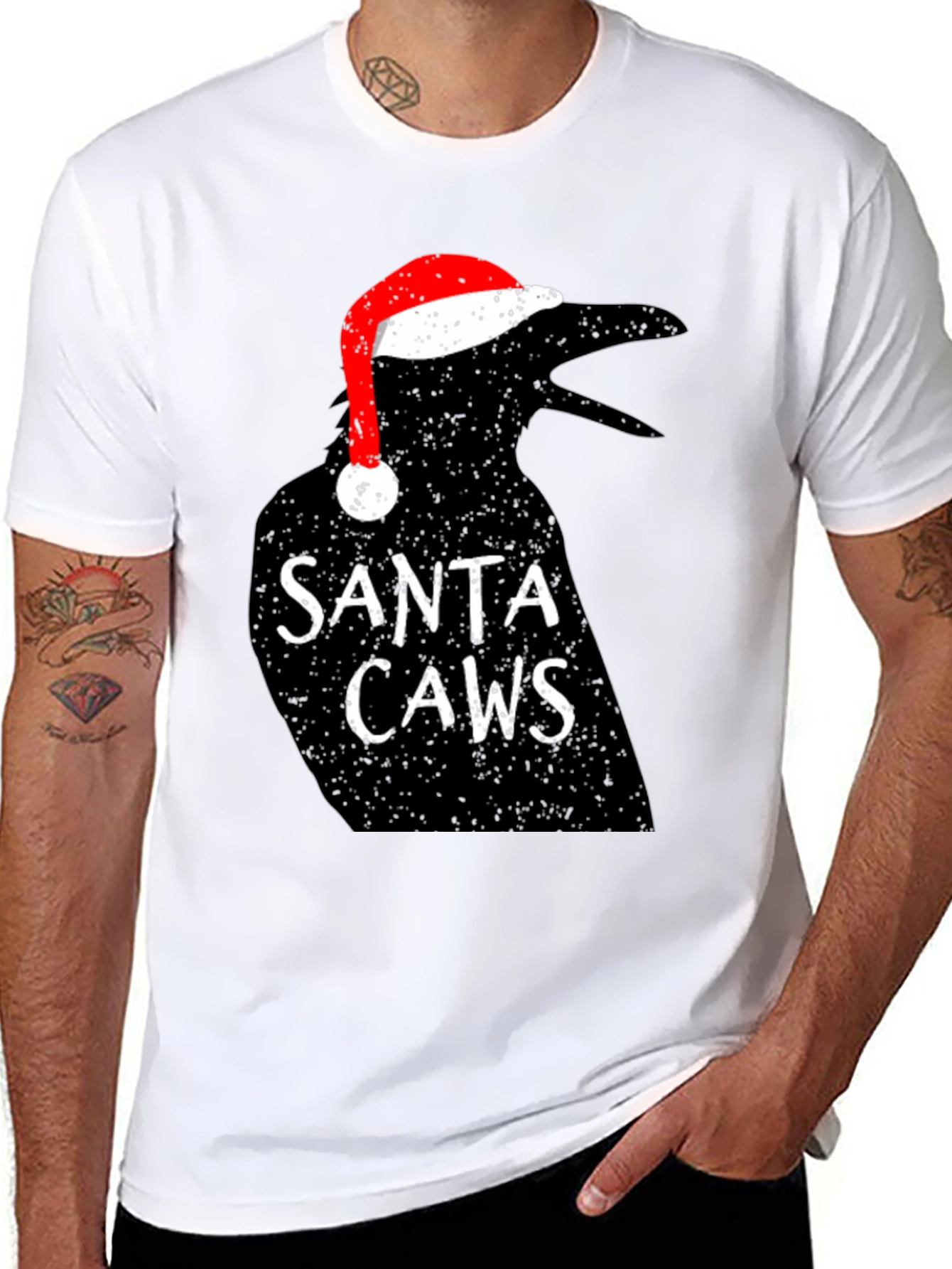 Santa Caws Crow Graphic Tee - Holiday Cheer