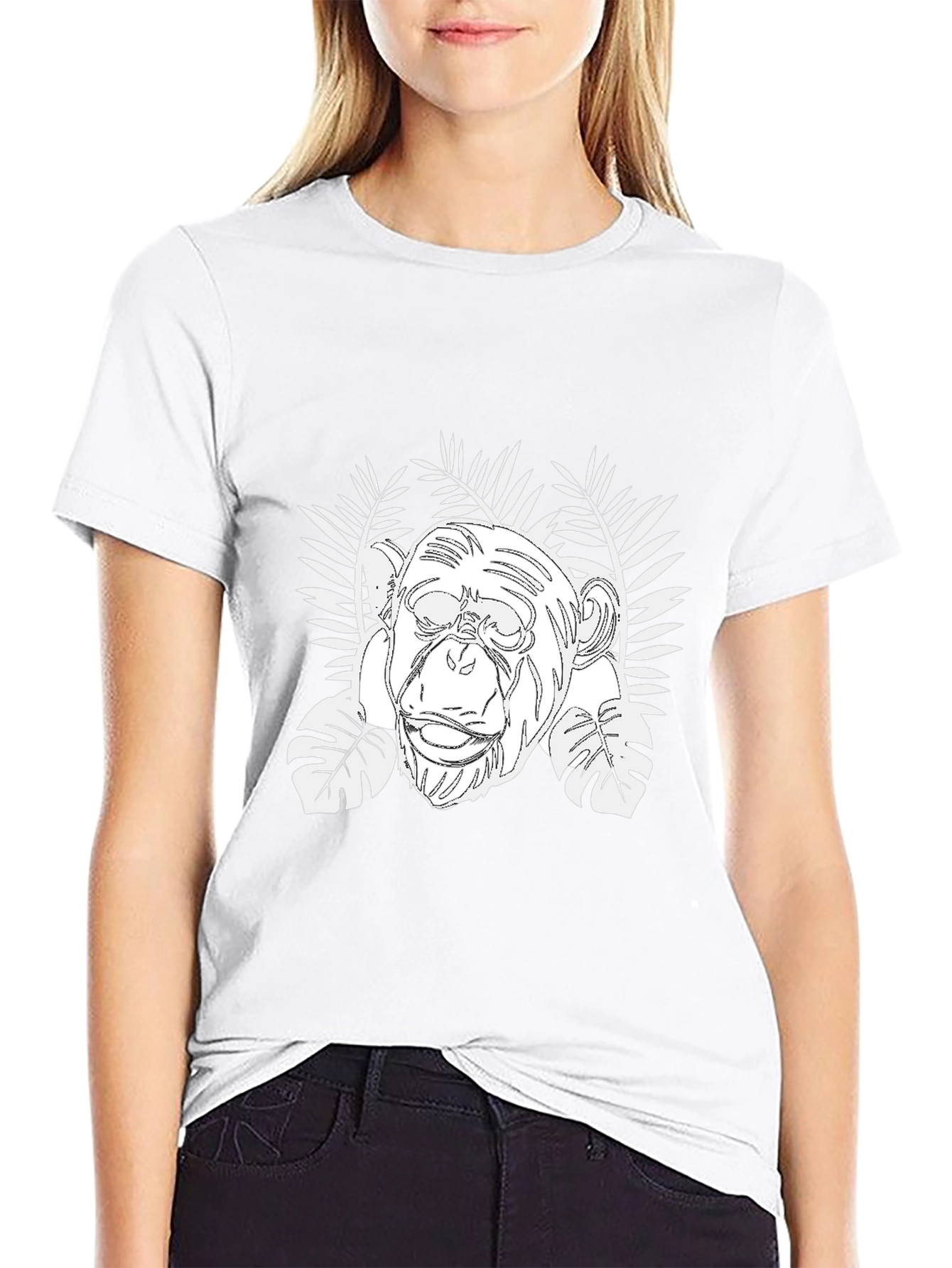 Chimpanzee & Tropical Leaves Graphic T-Shirt