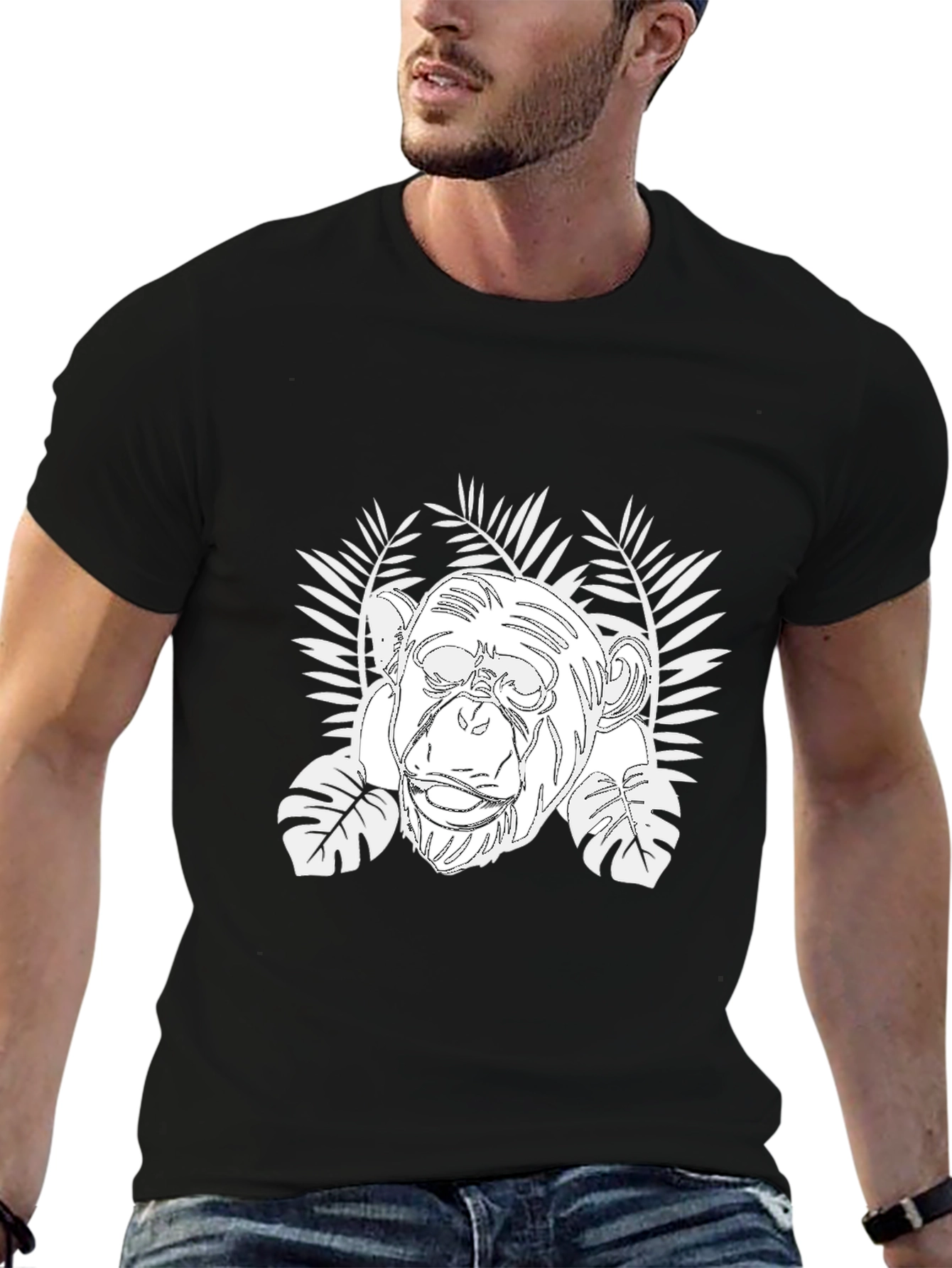 Chimpanzee & Tropical Leaves Graphic T-Shirt