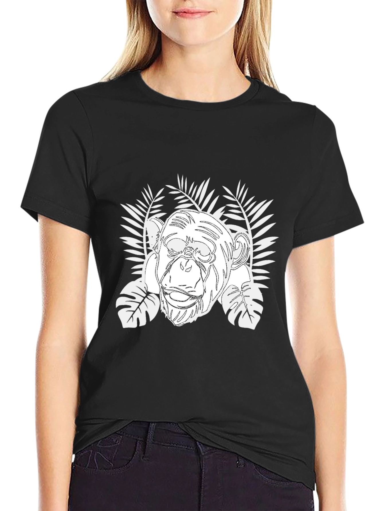 Chimpanzee & Tropical Leaves Graphic T-Shirt
