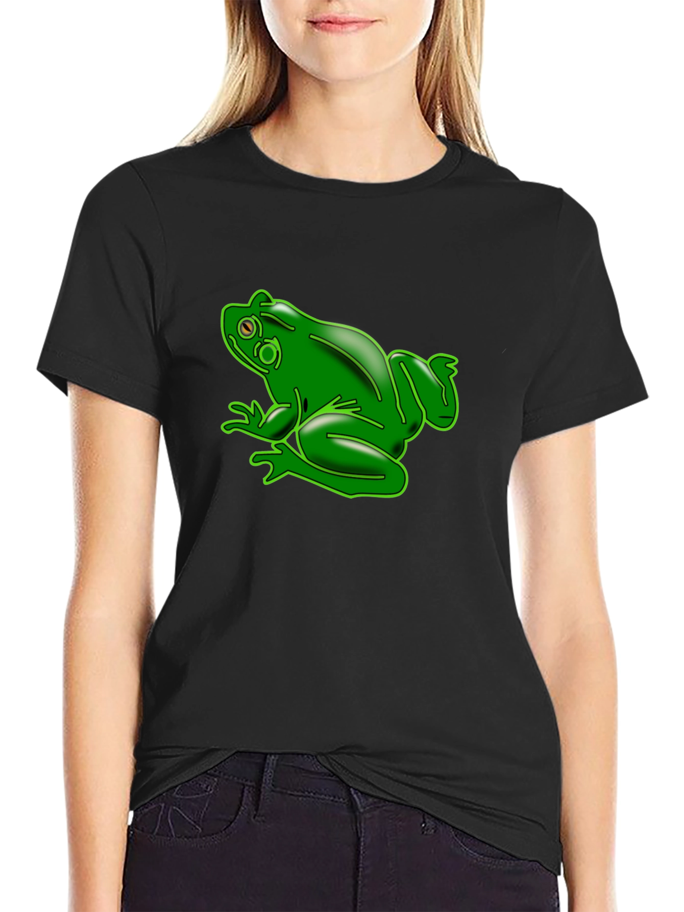 Green Frog Graphic Black T-Shirt