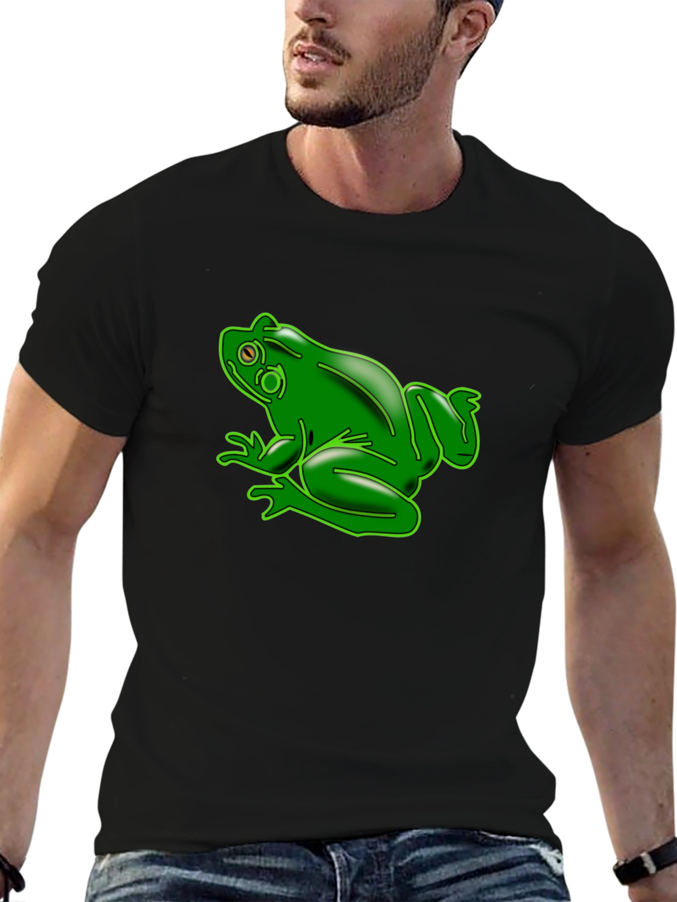 Green Frog Graphic Black T-Shirt