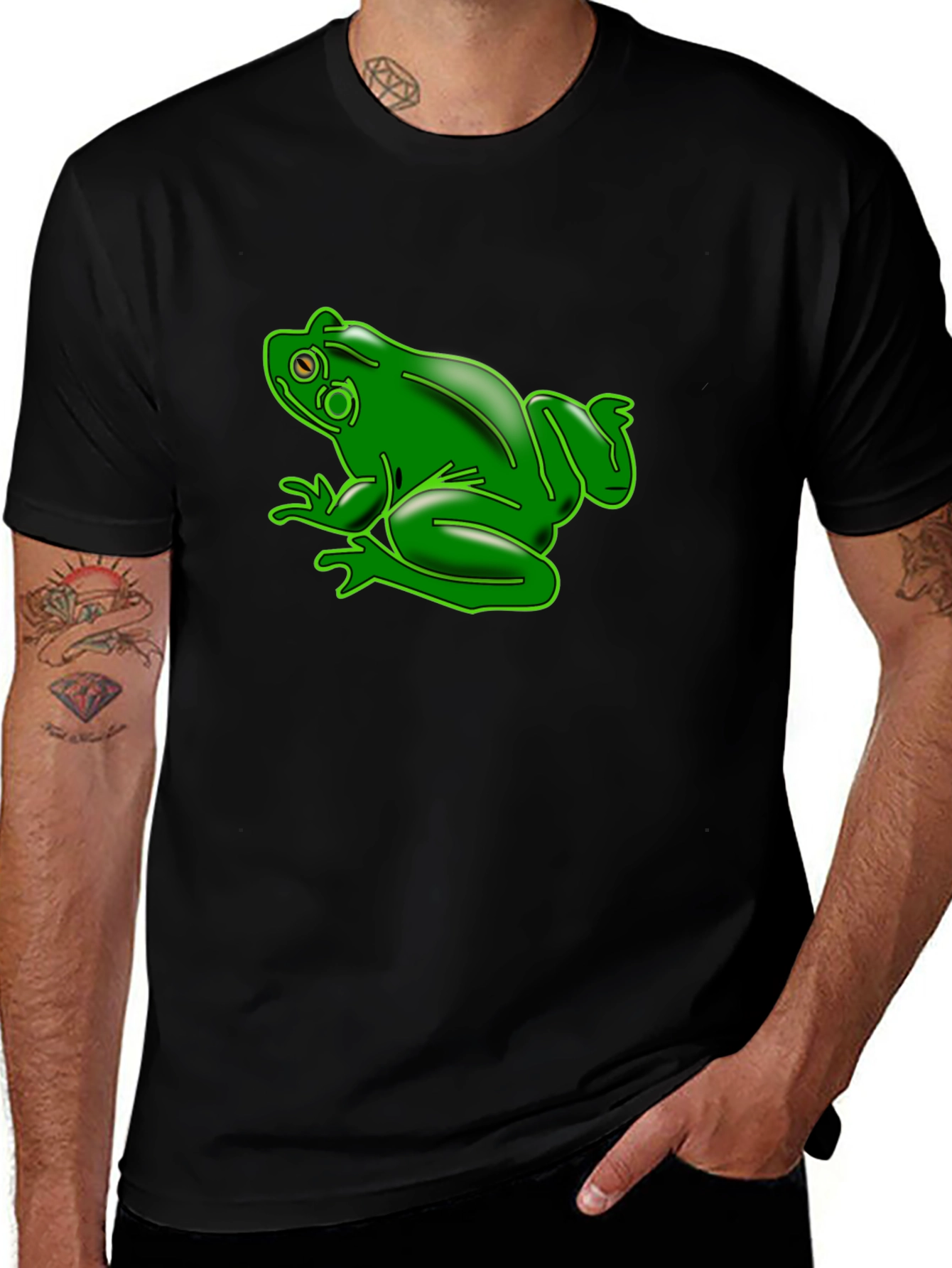 Green Frog Graphic Black T-Shirt