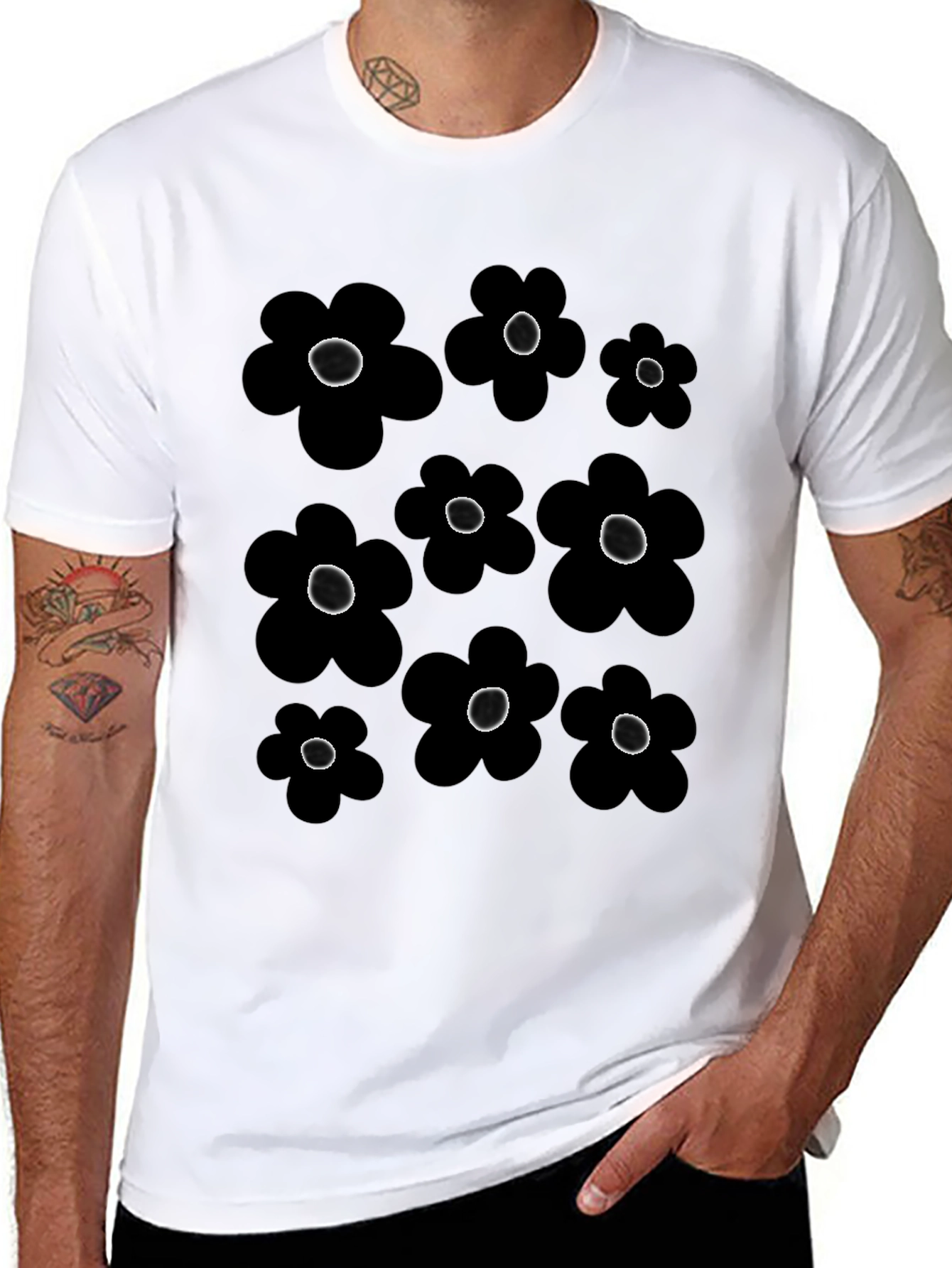 Black Floral Pattern T-Shirt
