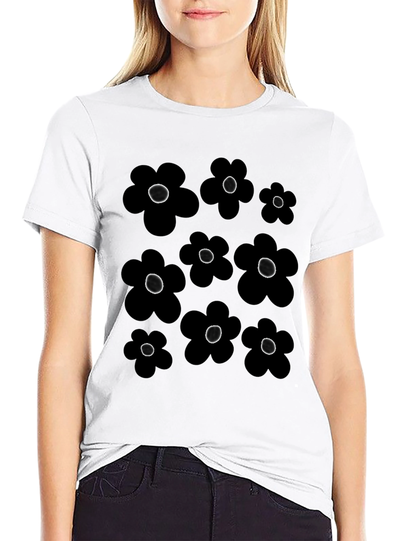 Black Floral Pattern T-Shirt