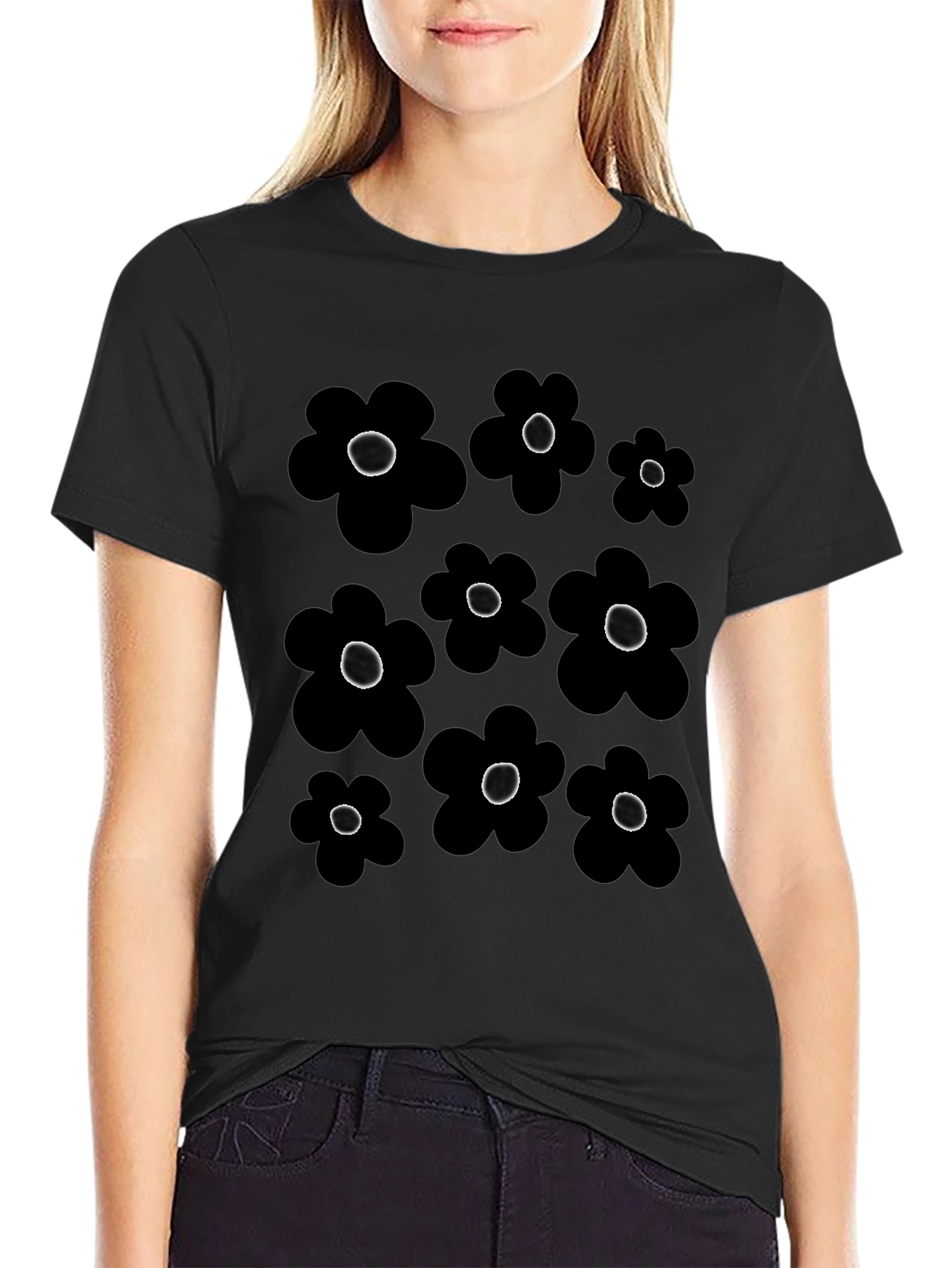 Black Floral Pattern T-Shirt