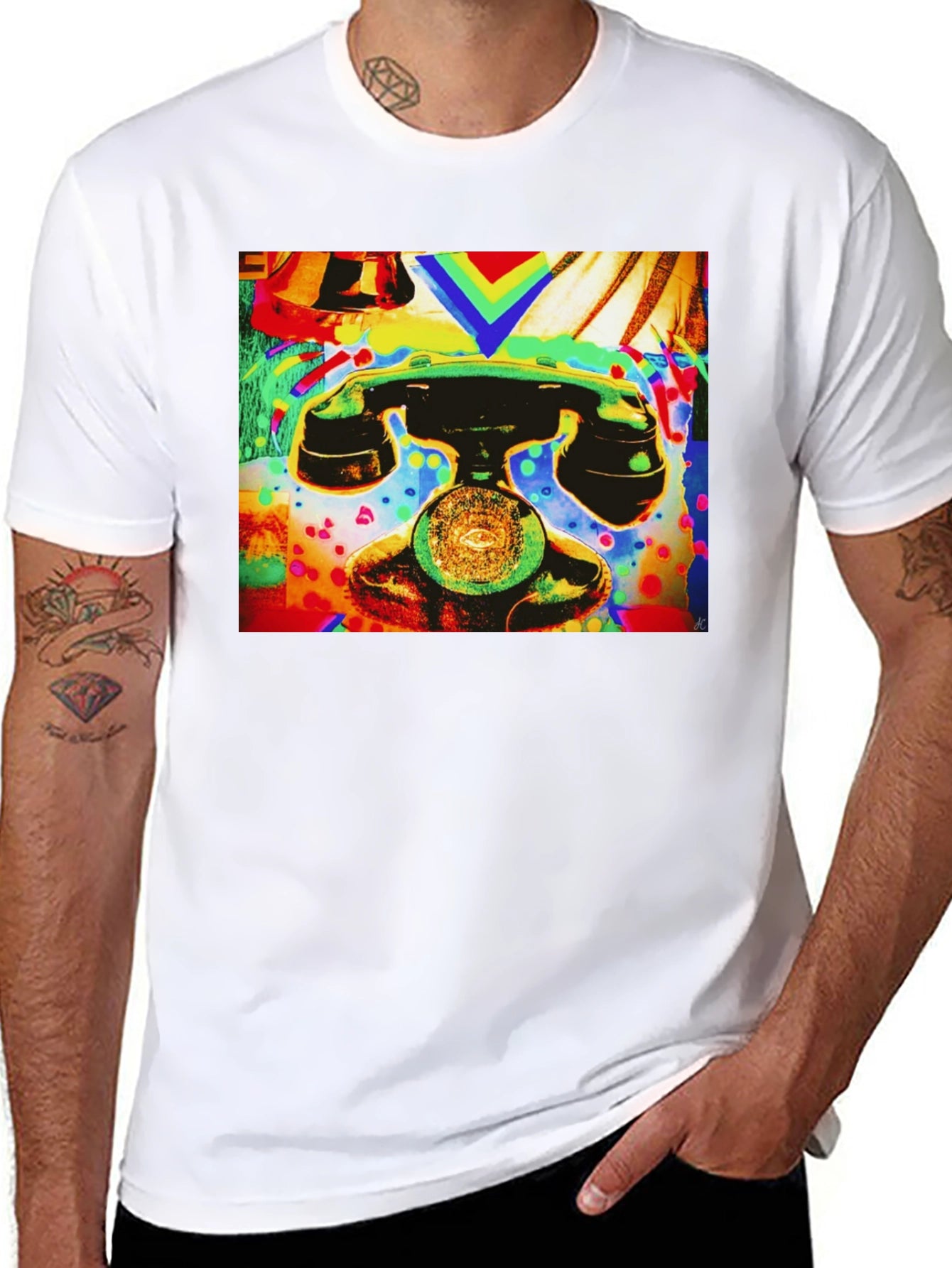 Retro Phone Graphic Tee - Vivid Art Design