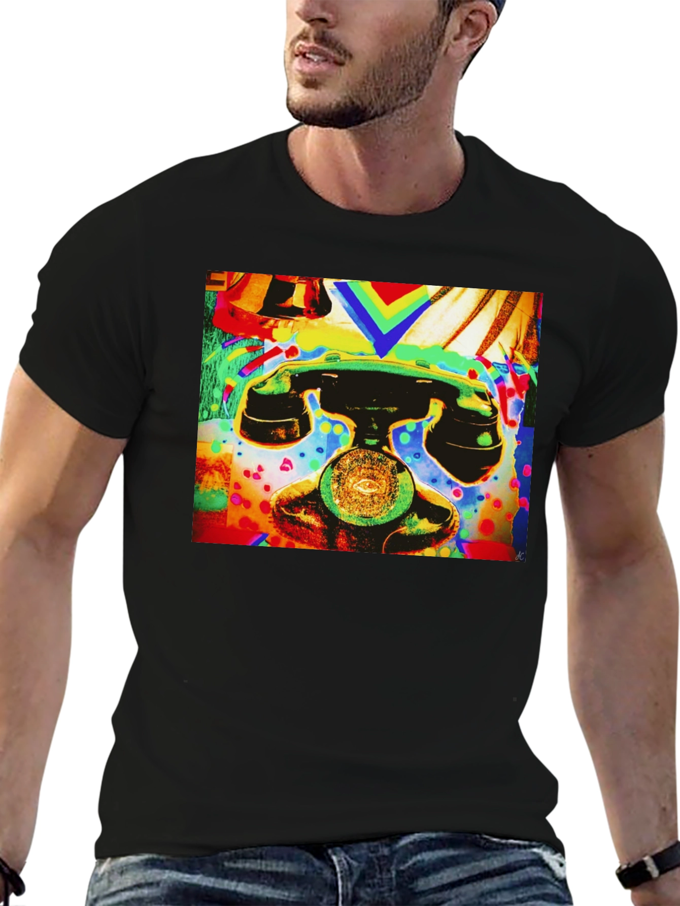 Retro Phone Graphic Tee - Vivid Art Design