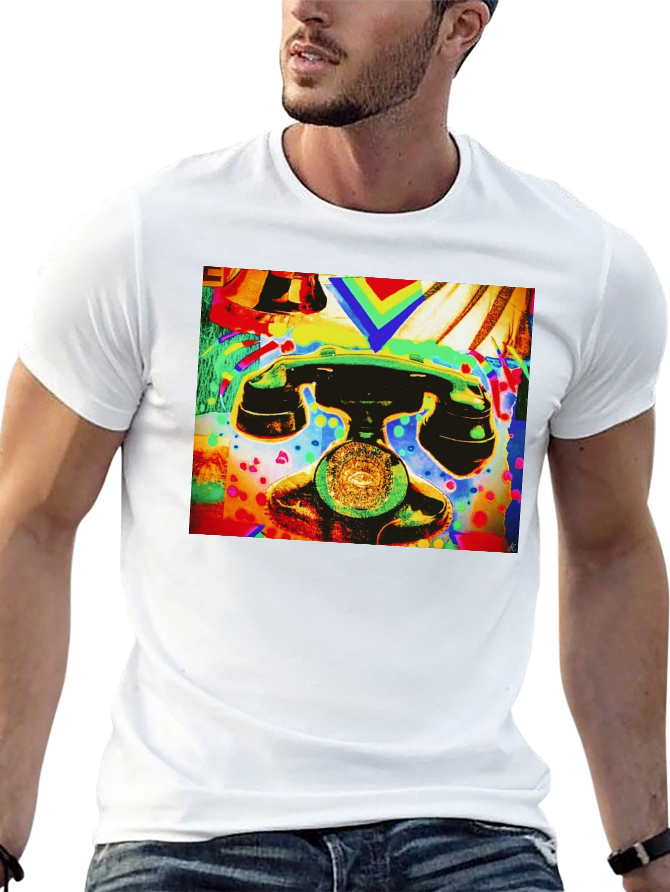 Retro Phone Graphic Tee - Vivid Art Design