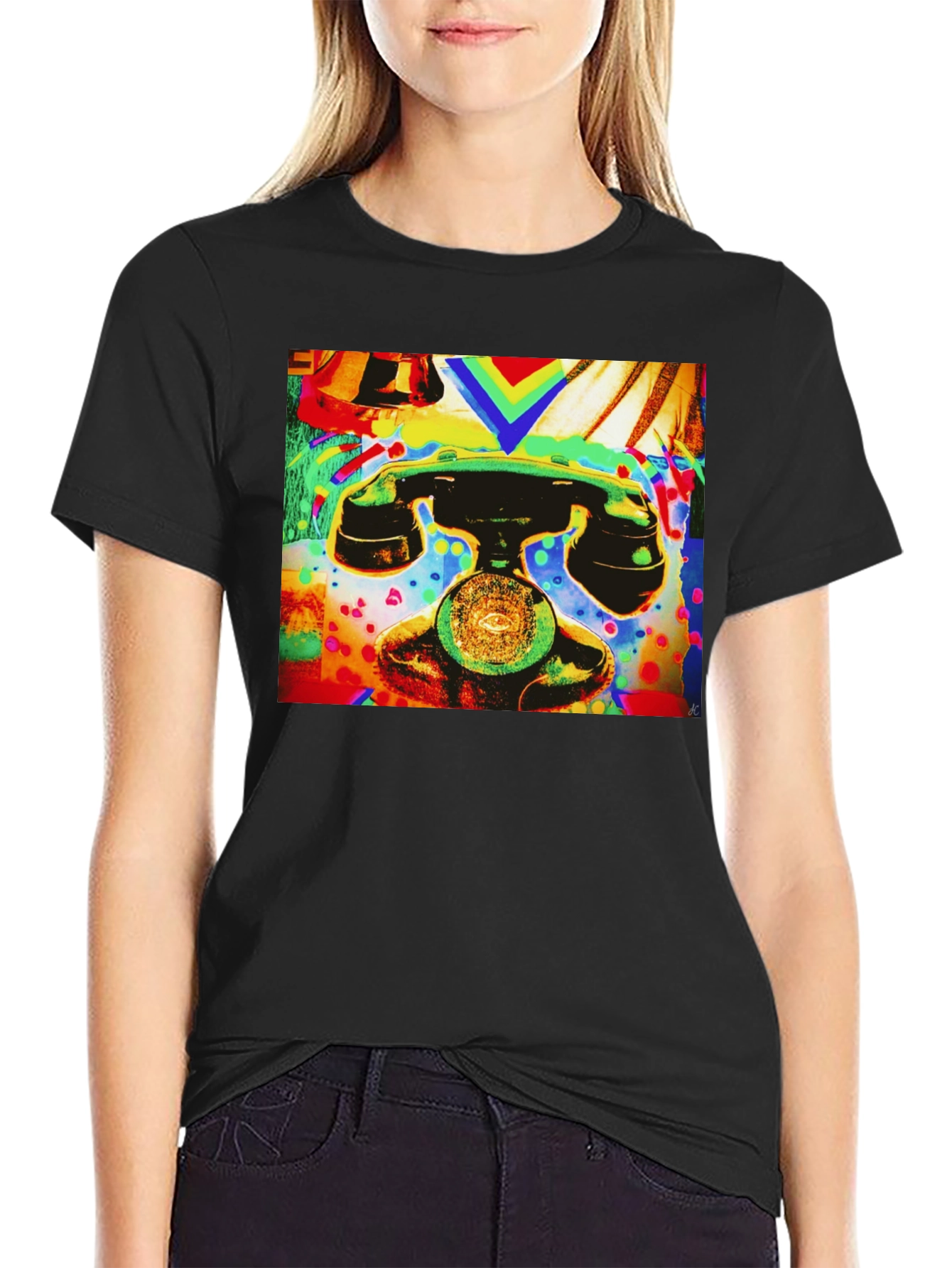 Retro Phone Graphic Tee - Vivid Art Design