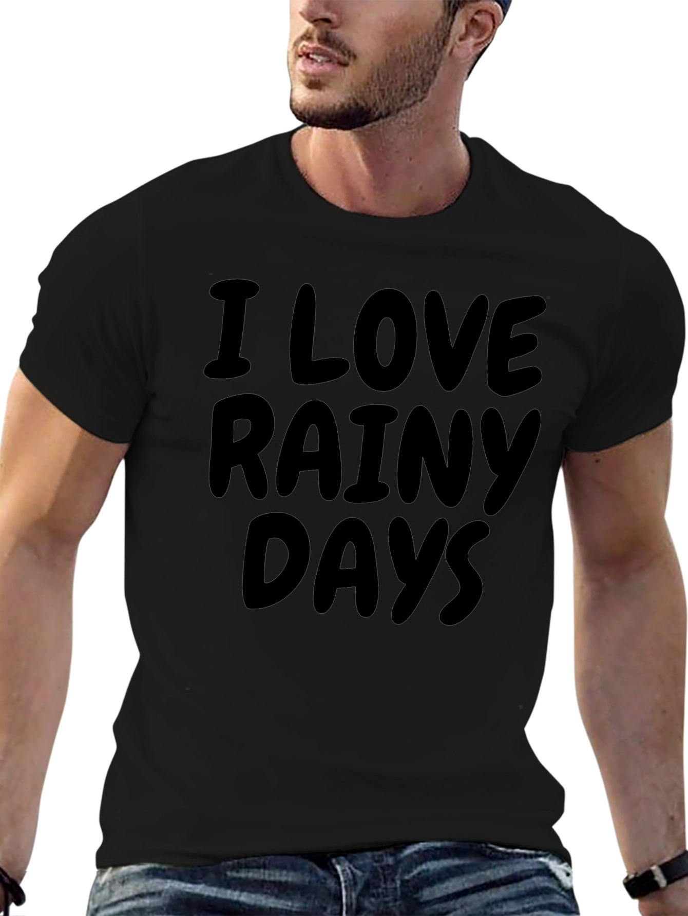 I Love Rainy Days Black Graphic T-Shirt