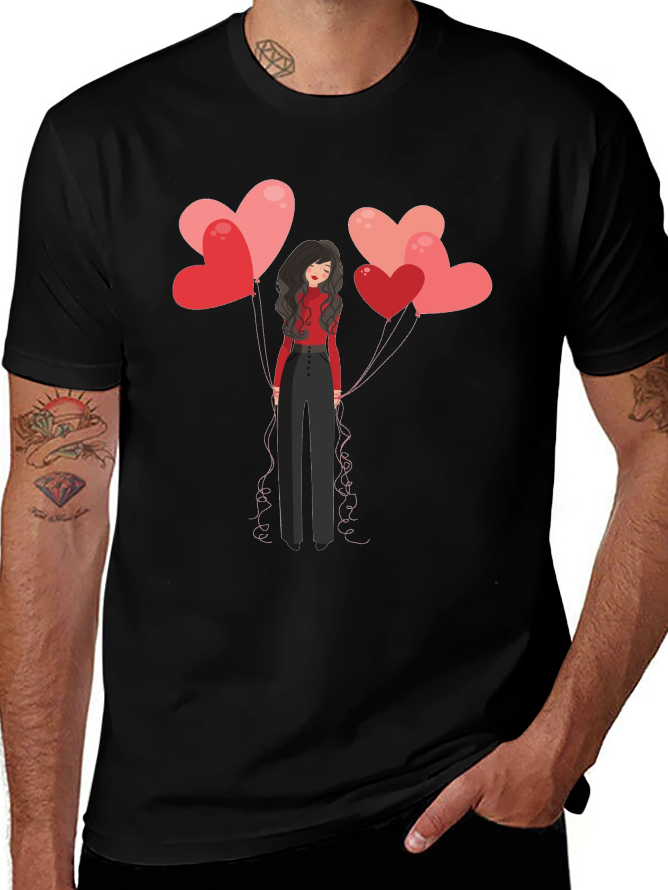 Heart Balloons Graphic Tee - Black