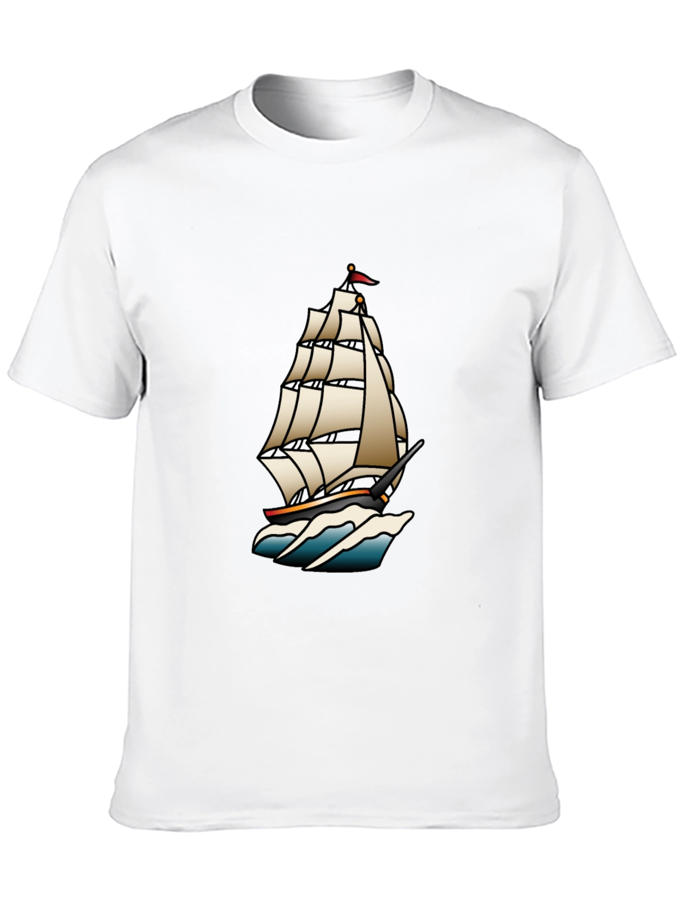 Classic Black T-Shirt with Traditional Ship Tattoo Design