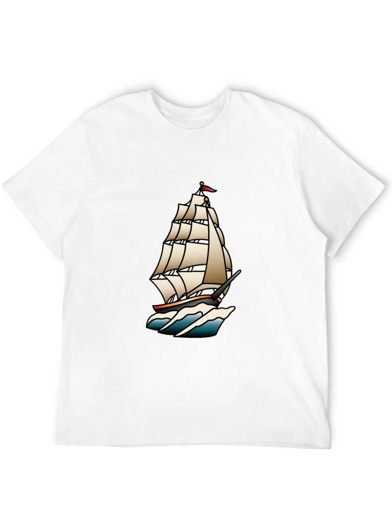 Classic Black T-Shirt with Traditional Ship Tattoo Design