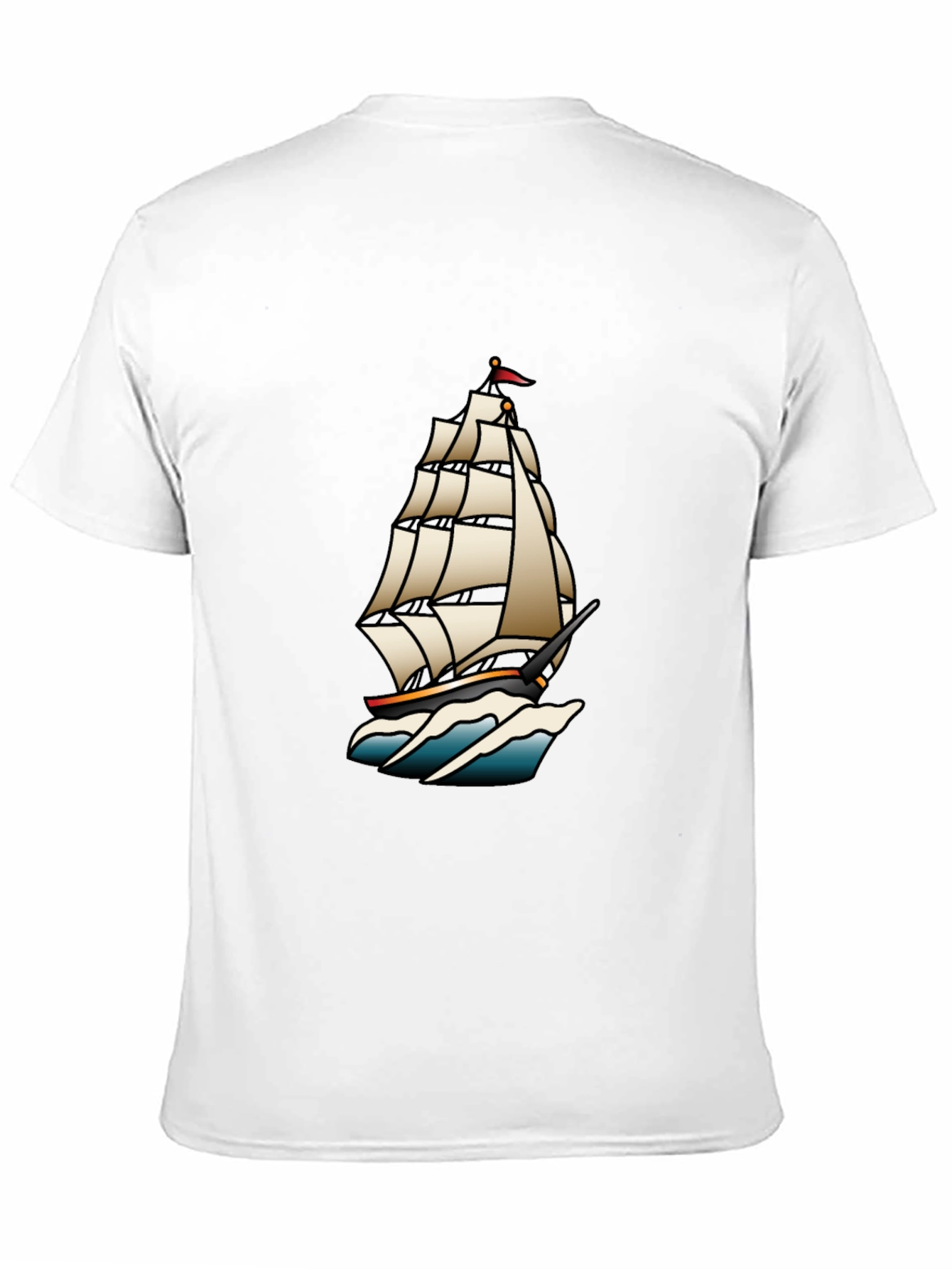 Classic Black T-Shirt with Traditional Ship Tattoo Design