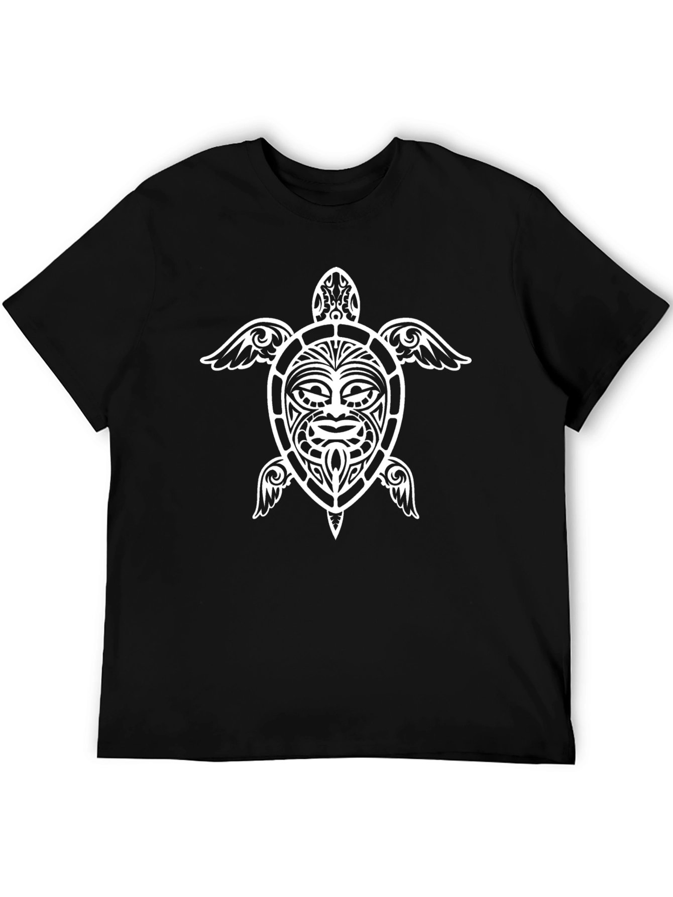 Tribal Turtle Graphic Tee - Soft Black Cotton