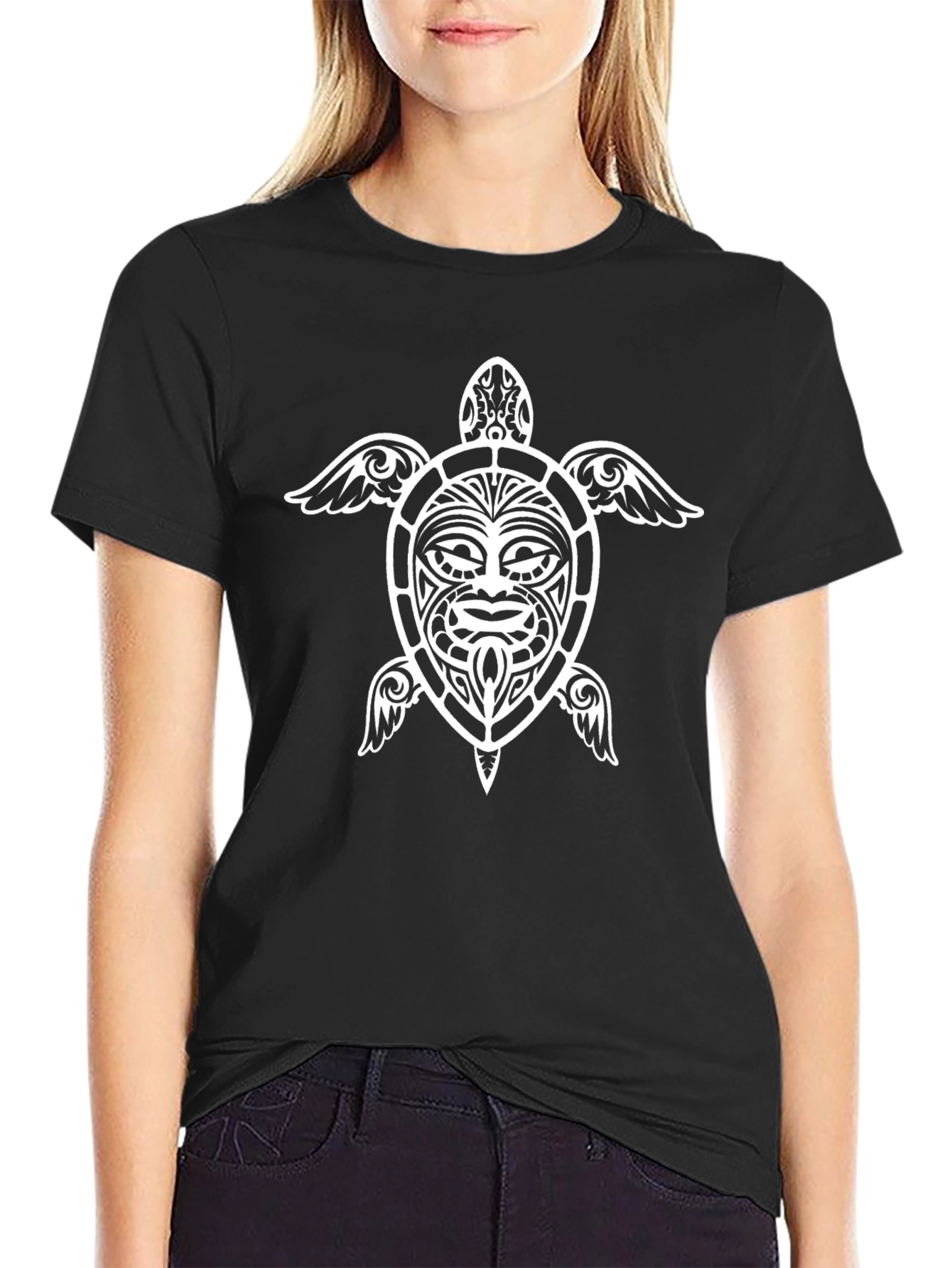 Tribal Turtle Graphic Tee - Soft Black Cotton