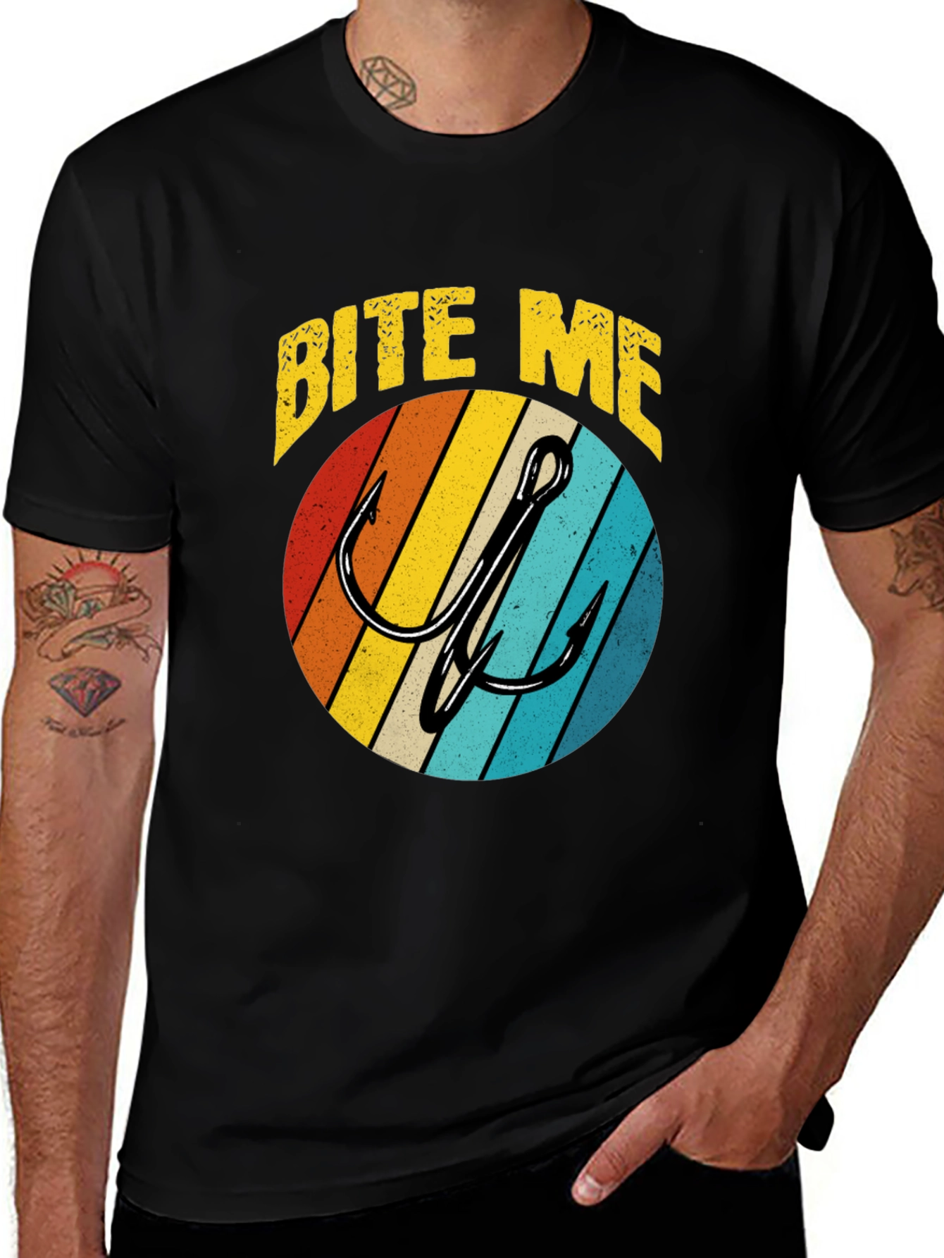 Bite Me Fishing Hook Graphic Tee - Retro Style