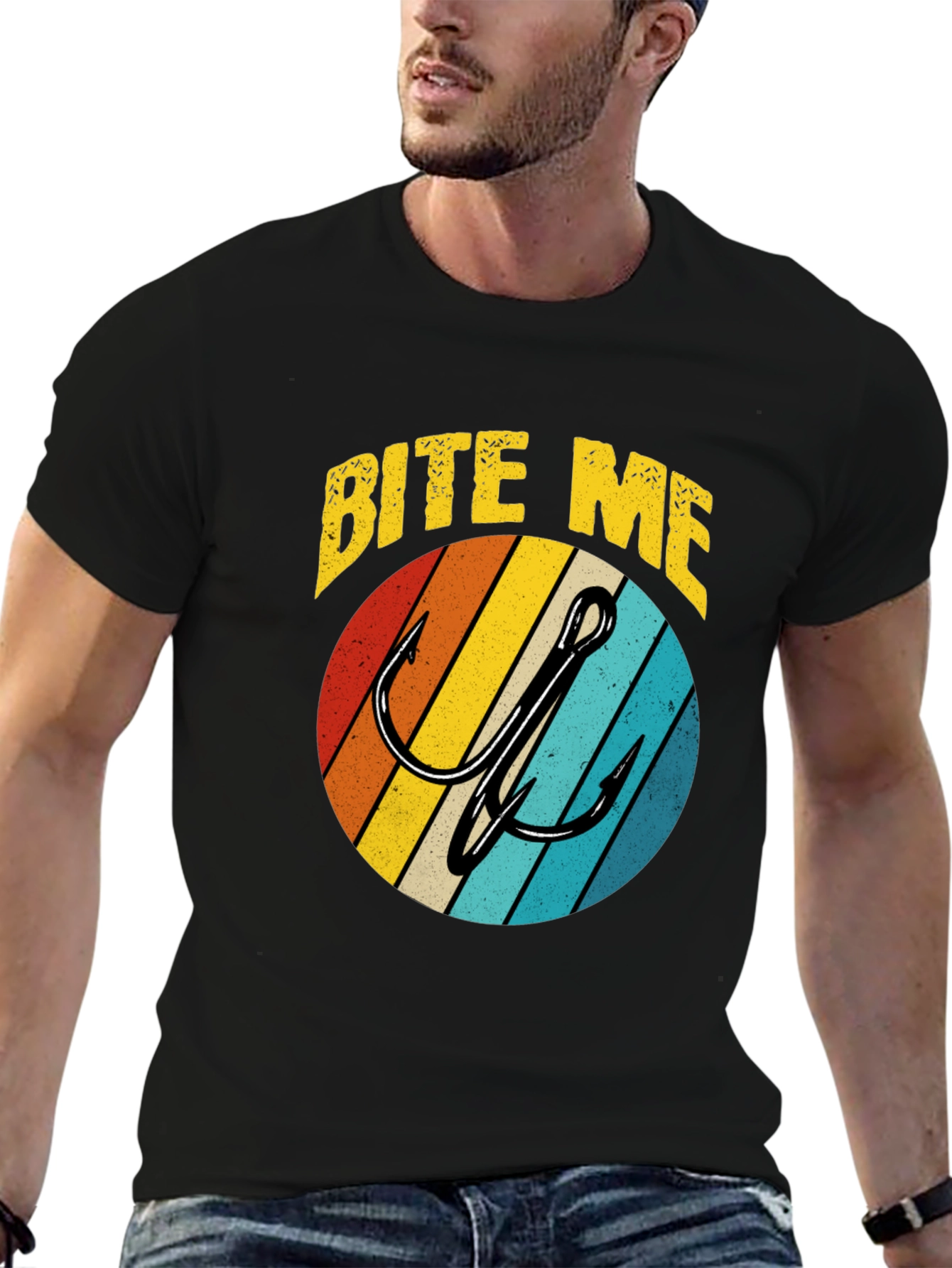 Bite Me Fishing Hook Graphic Tee - Retro Style
