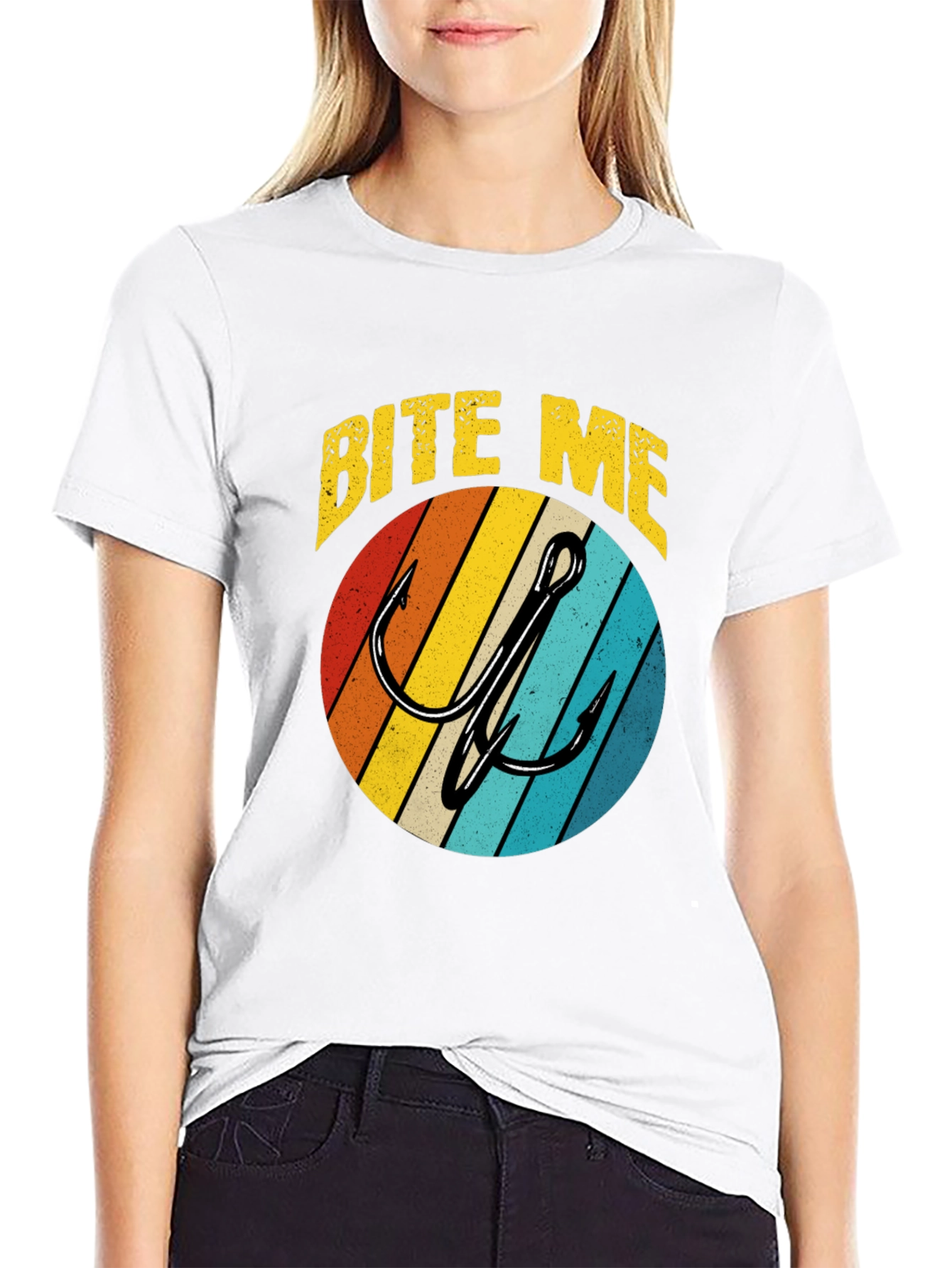Bite Me Fishing Hook Graphic Tee - Retro Style