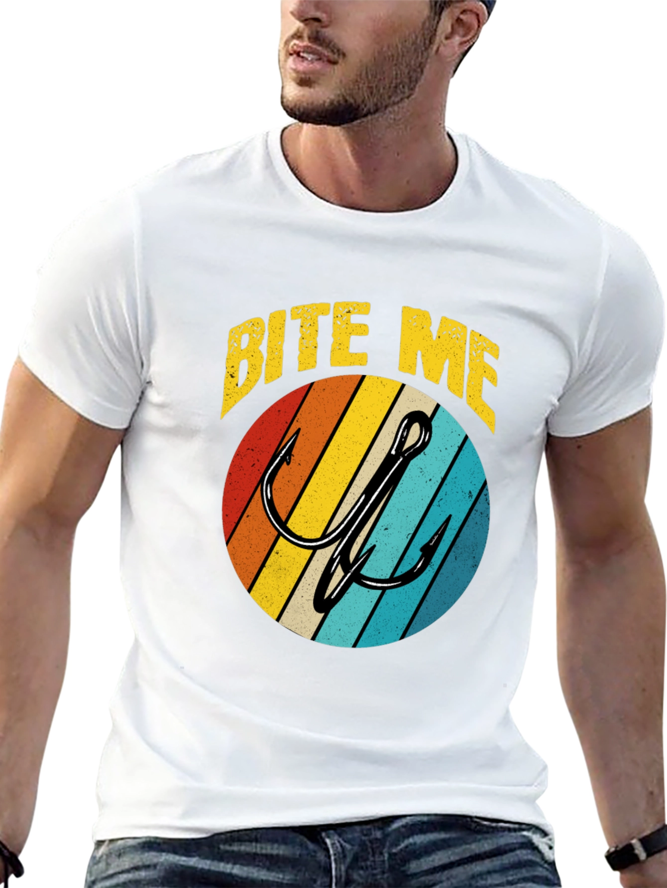 Bite Me Fishing Hook Graphic Tee - Retro Style