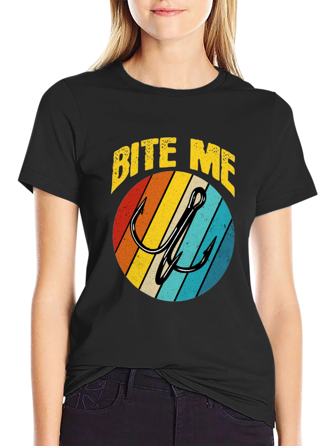 Bite Me Fishing Hook Graphic Tee - Retro Style