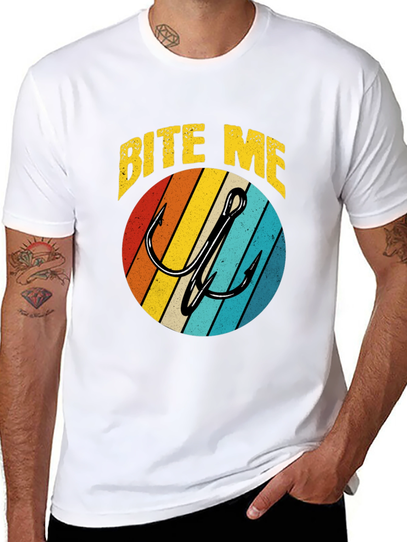Bite Me Fishing Hook Graphic Tee - Retro Style
