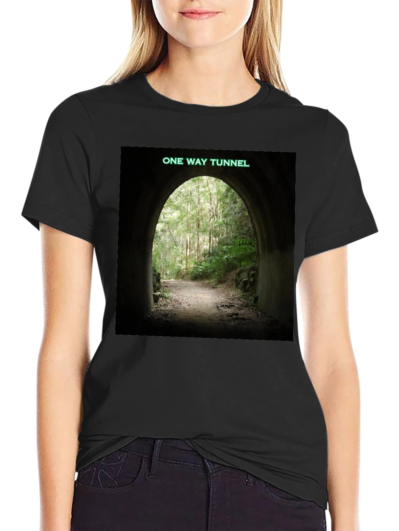 One Way Tunnel Black T-Shirt - Nature Adventure