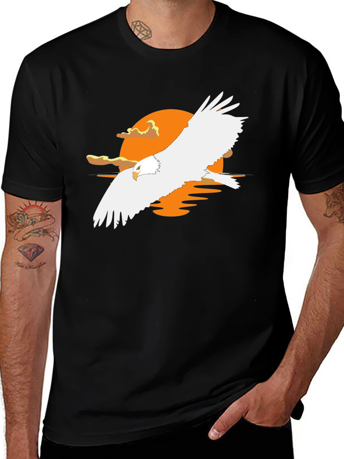 Eagle Sunset Graphic Tee - Stylish Black T-Shirt