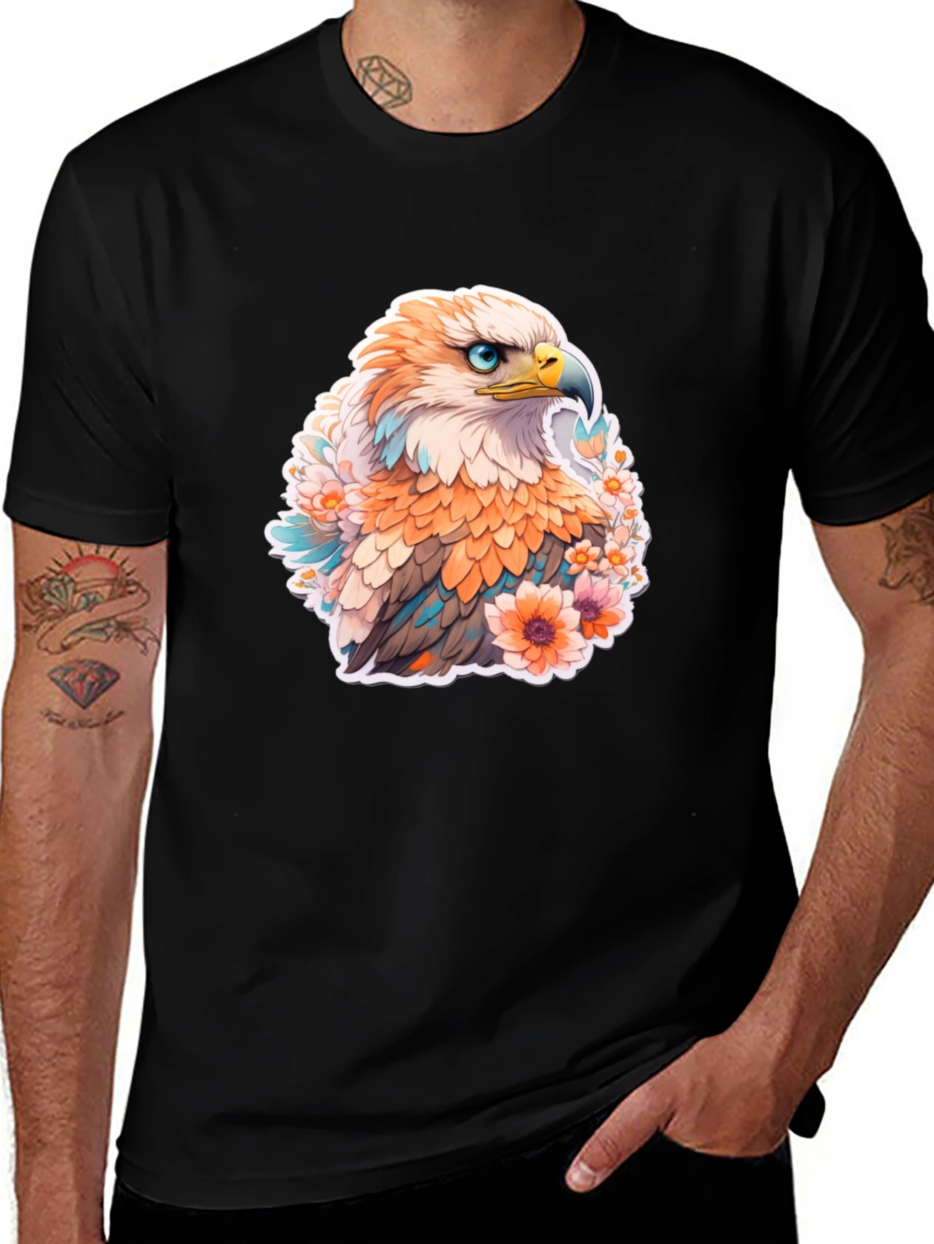 Floral Eagle Graphic Tee - Mens Black T-Shirt
