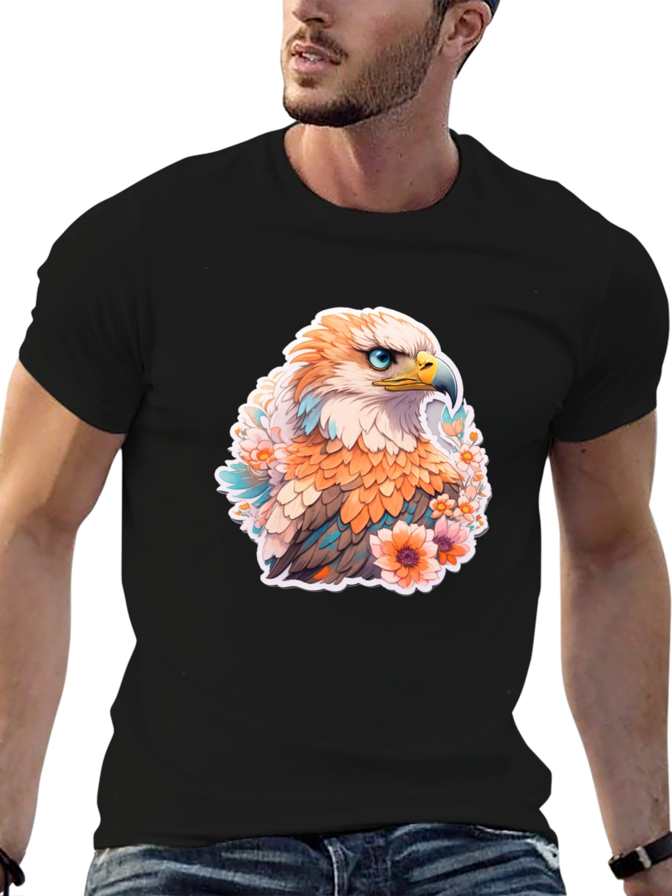 Floral Eagle Graphic Tee - Mens Black T-Shirt