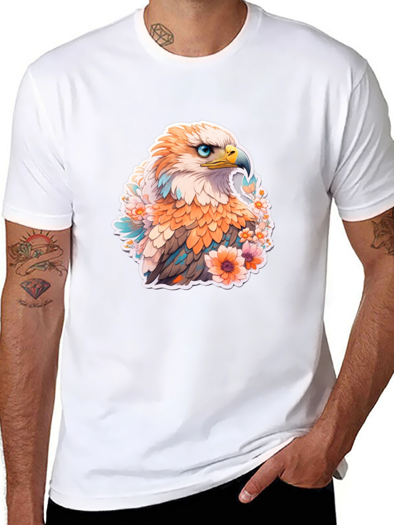 Floral Eagle Graphic Tee - Mens Black T-Shirt
