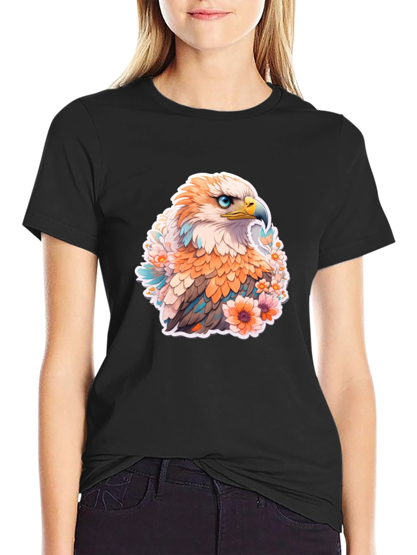 Floral Eagle Graphic Tee - Mens Black T-Shirt