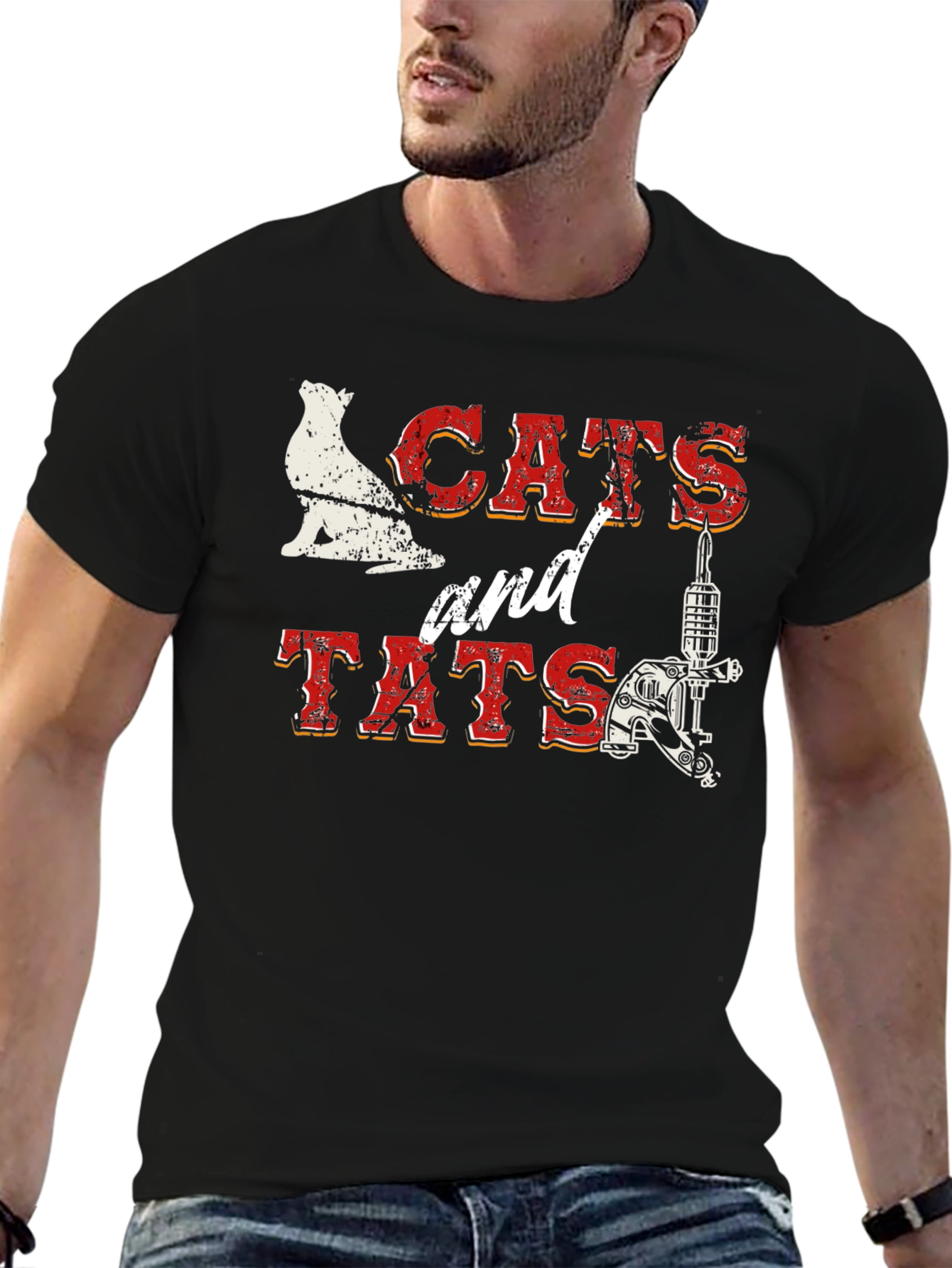 Cats and Tats Graphic T-Shirt - Black