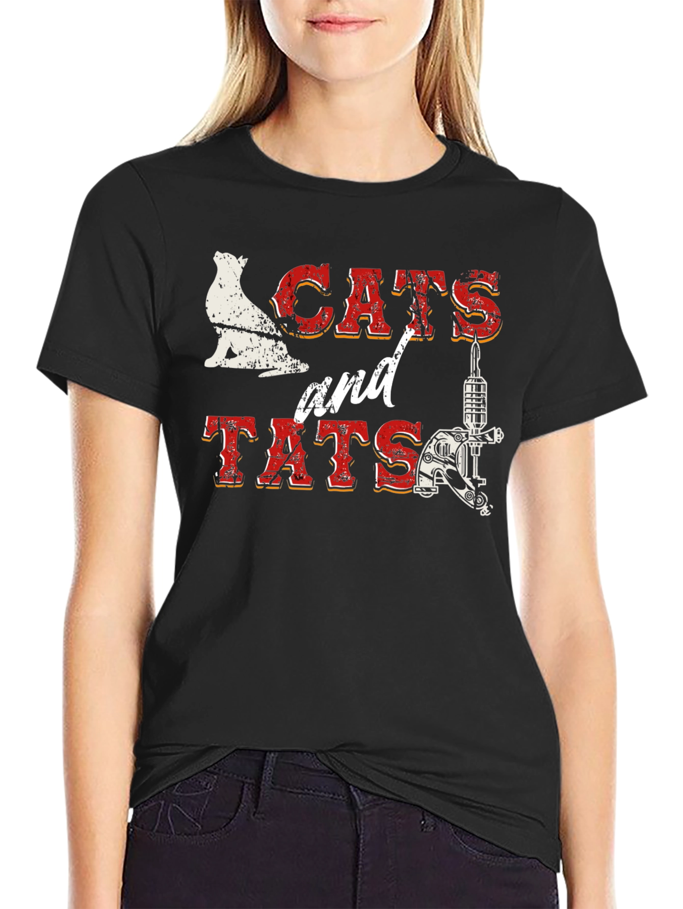 Cats and Tats Graphic T-Shirt - Black