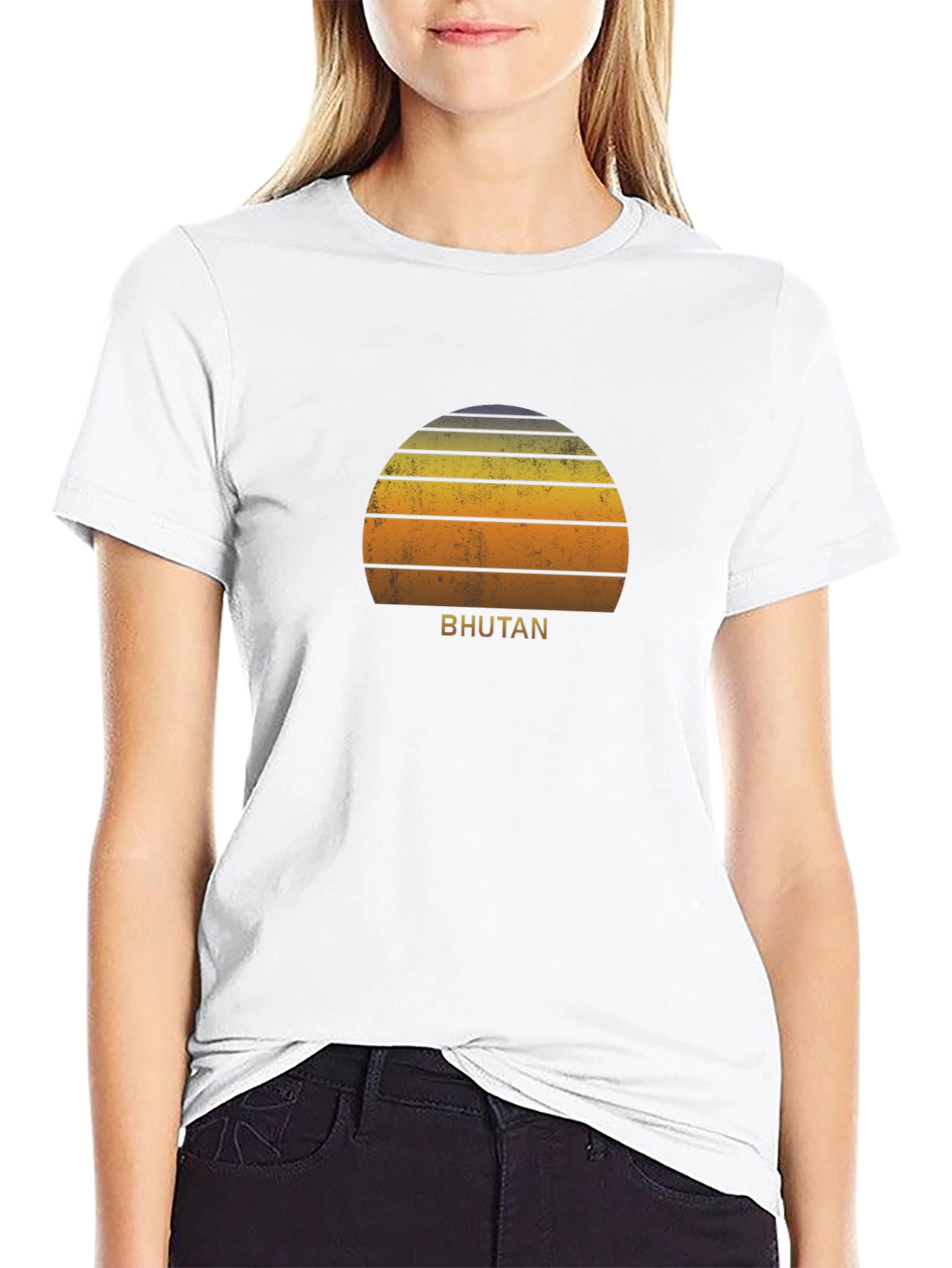 Bhutan Sunset Graphic Tee - Retro Style Black T-Shirt