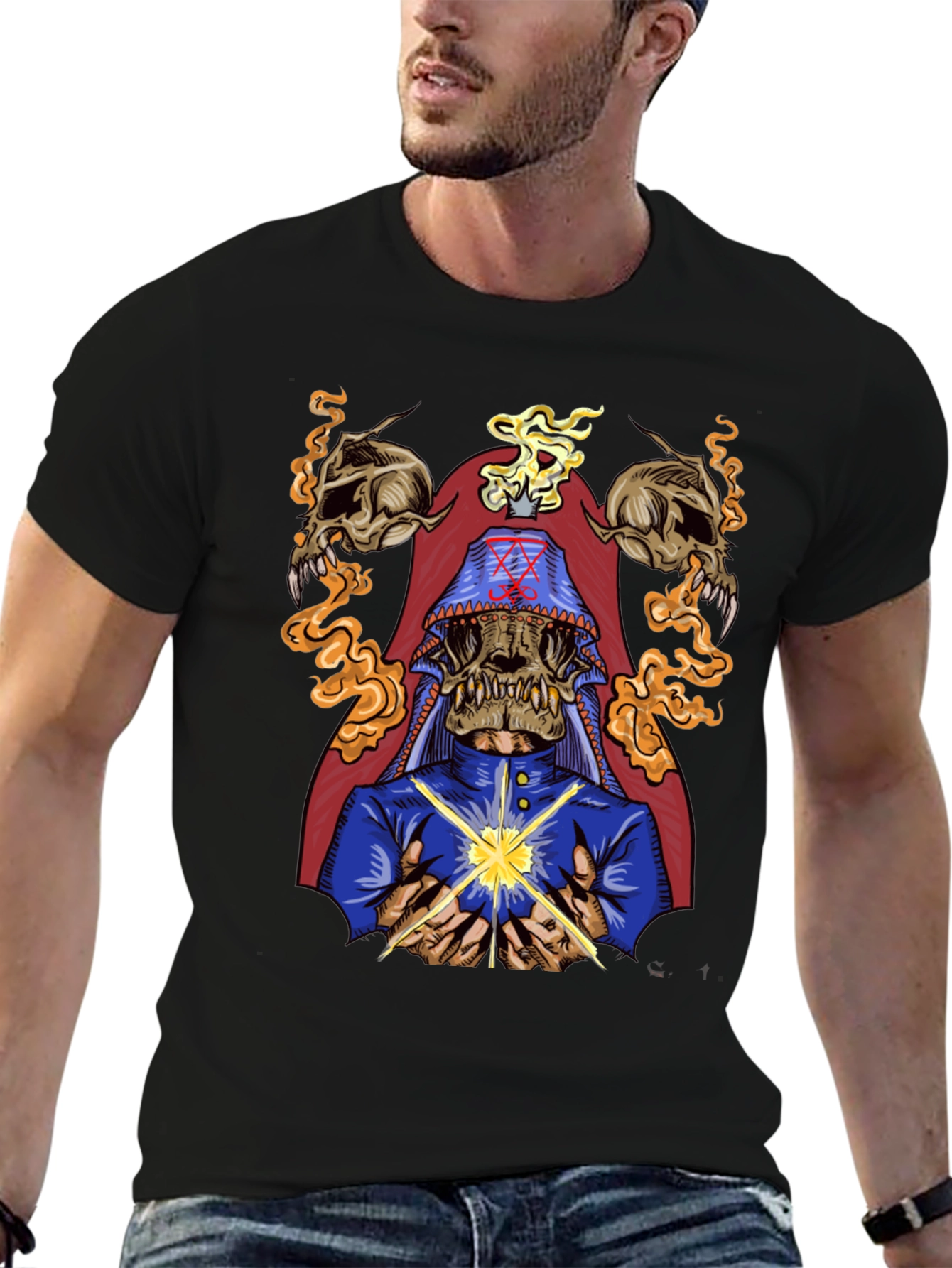 Occult Skull Graphic Tee - Dark Aesthetic Cotton T-Shirt