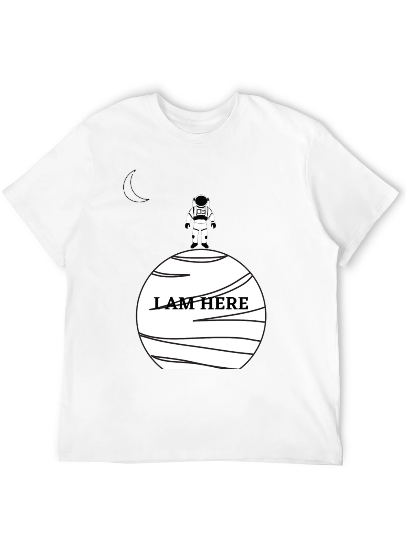 Astronaut I Am Here Graphic Black T-Shirt
