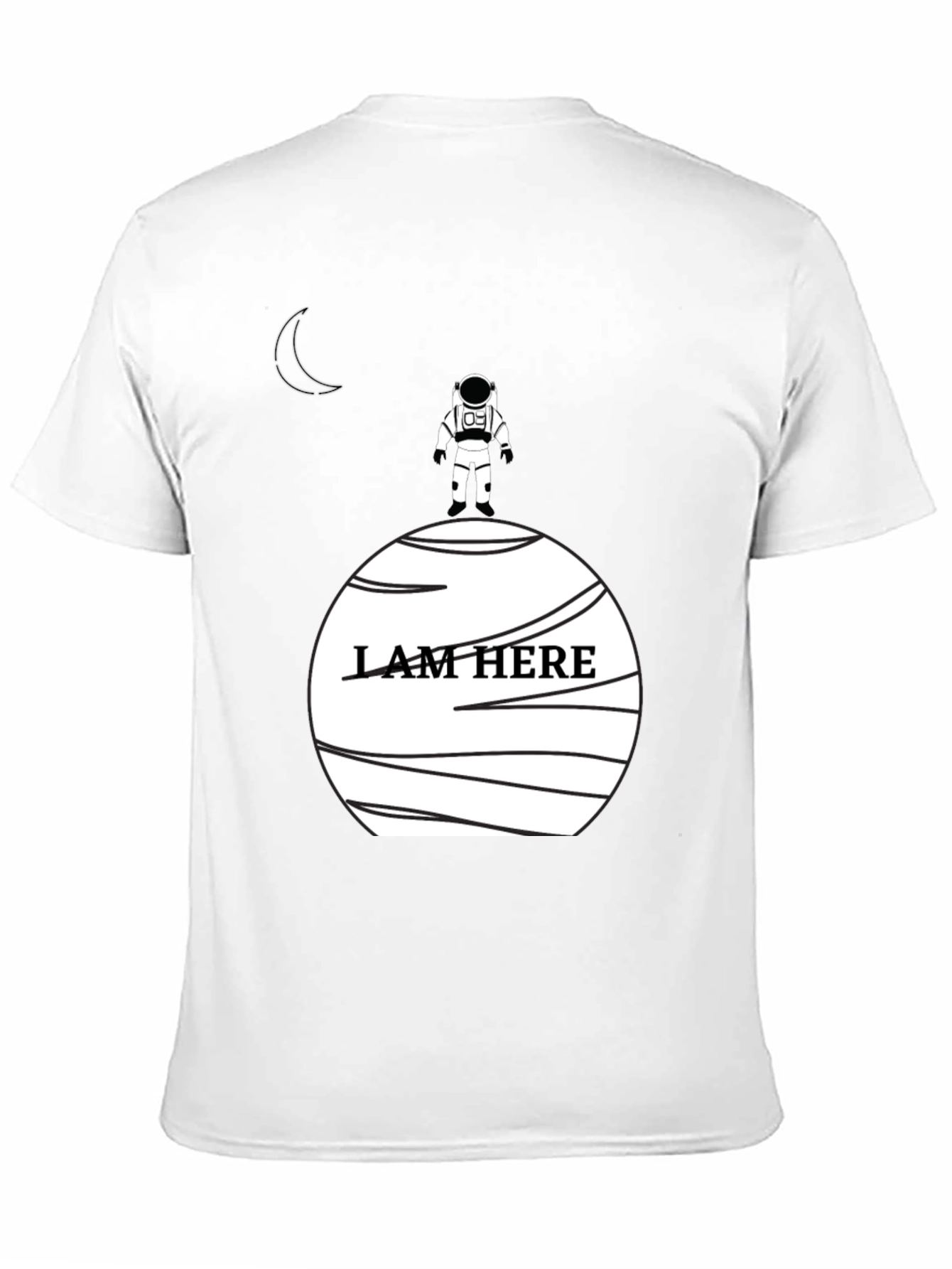 Astronaut I Am Here Graphic Black T-Shirt
