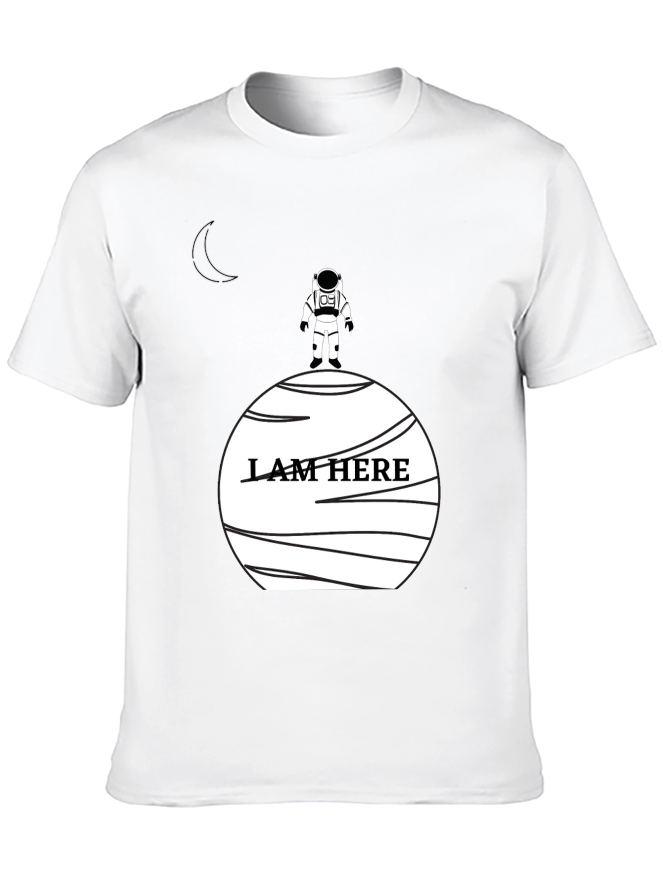 Astronaut I Am Here Graphic Black T-Shirt