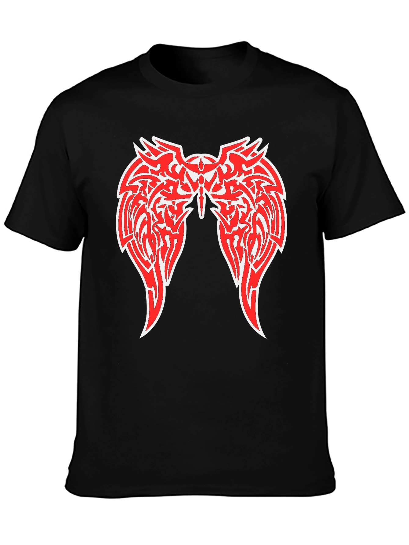 Black Graphic Tee - Red Winged Design