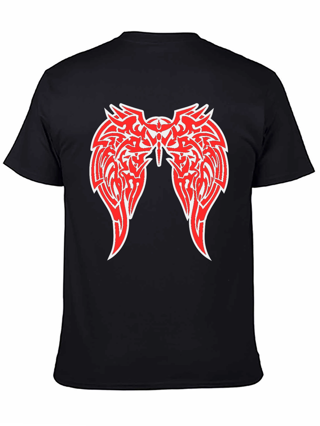 Black Graphic Tee - Red Winged Design
