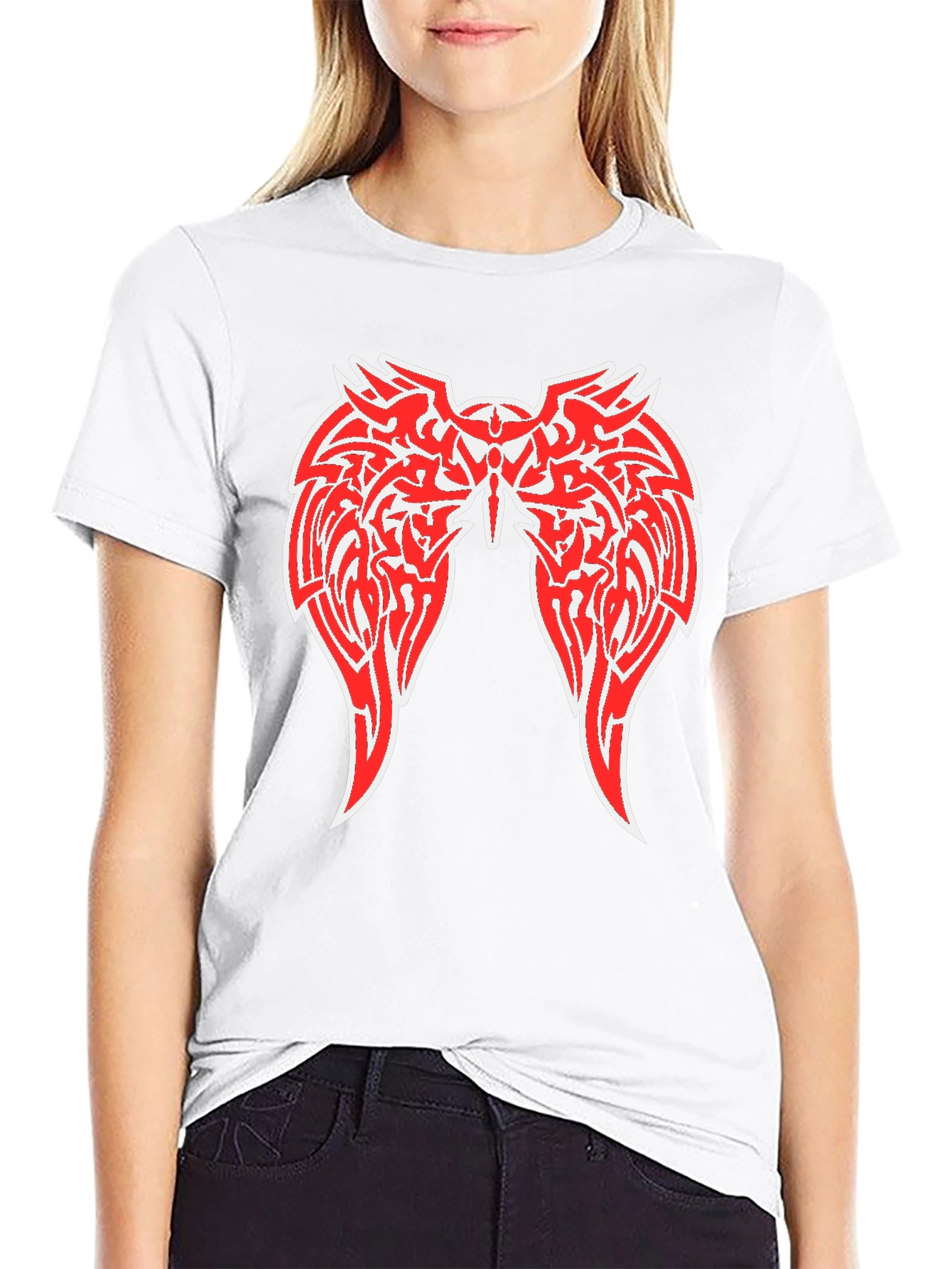 Black Graphic Tee - Red Winged Design