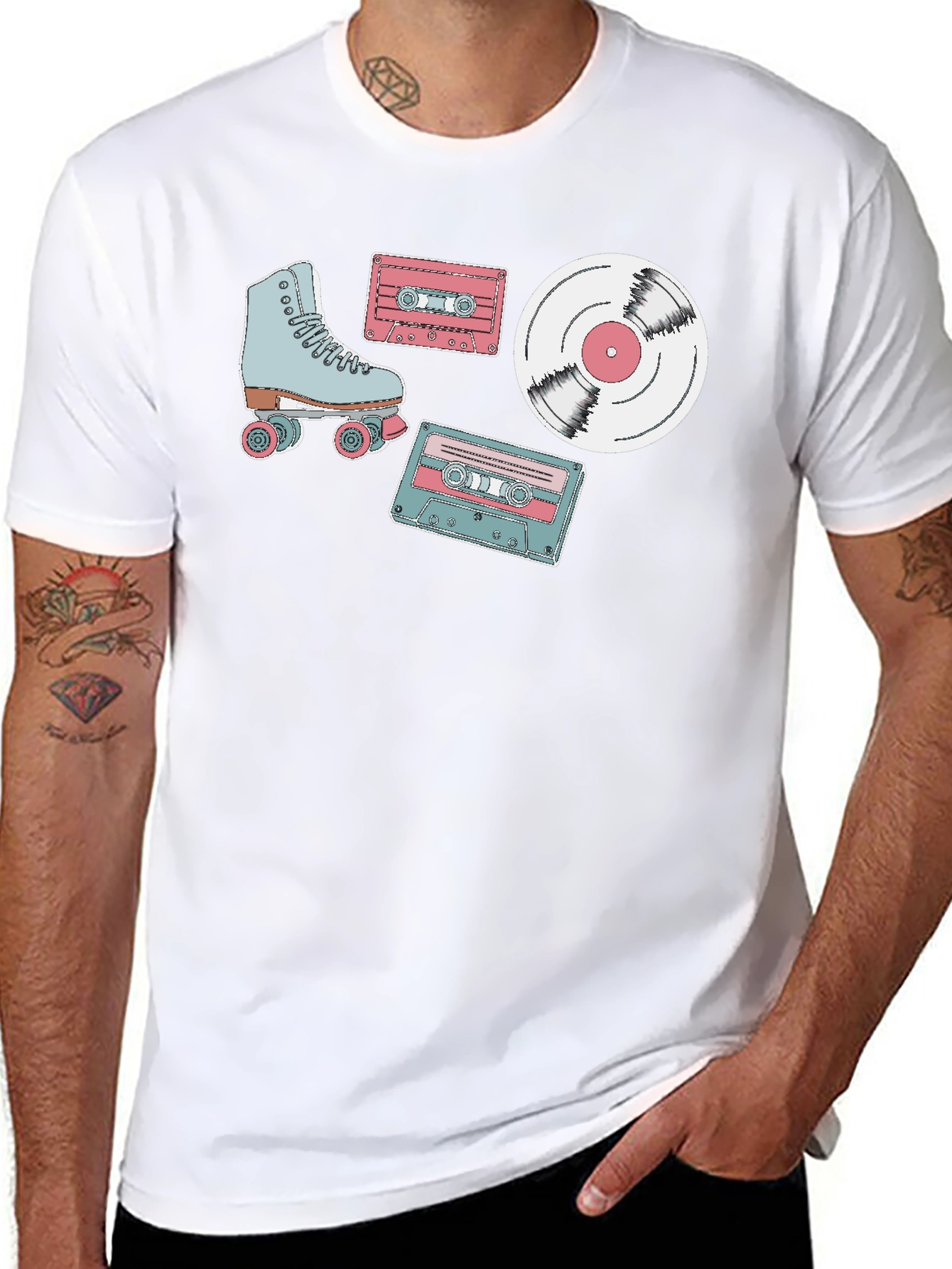 Retro Roller Skate Cassette and Vinyl T-Shirt