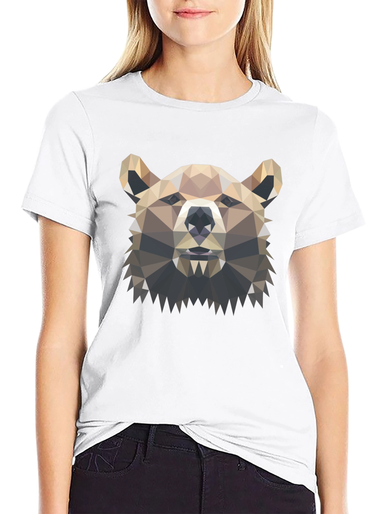Geometric Bear Graphic Tee - Modern Polygon Design