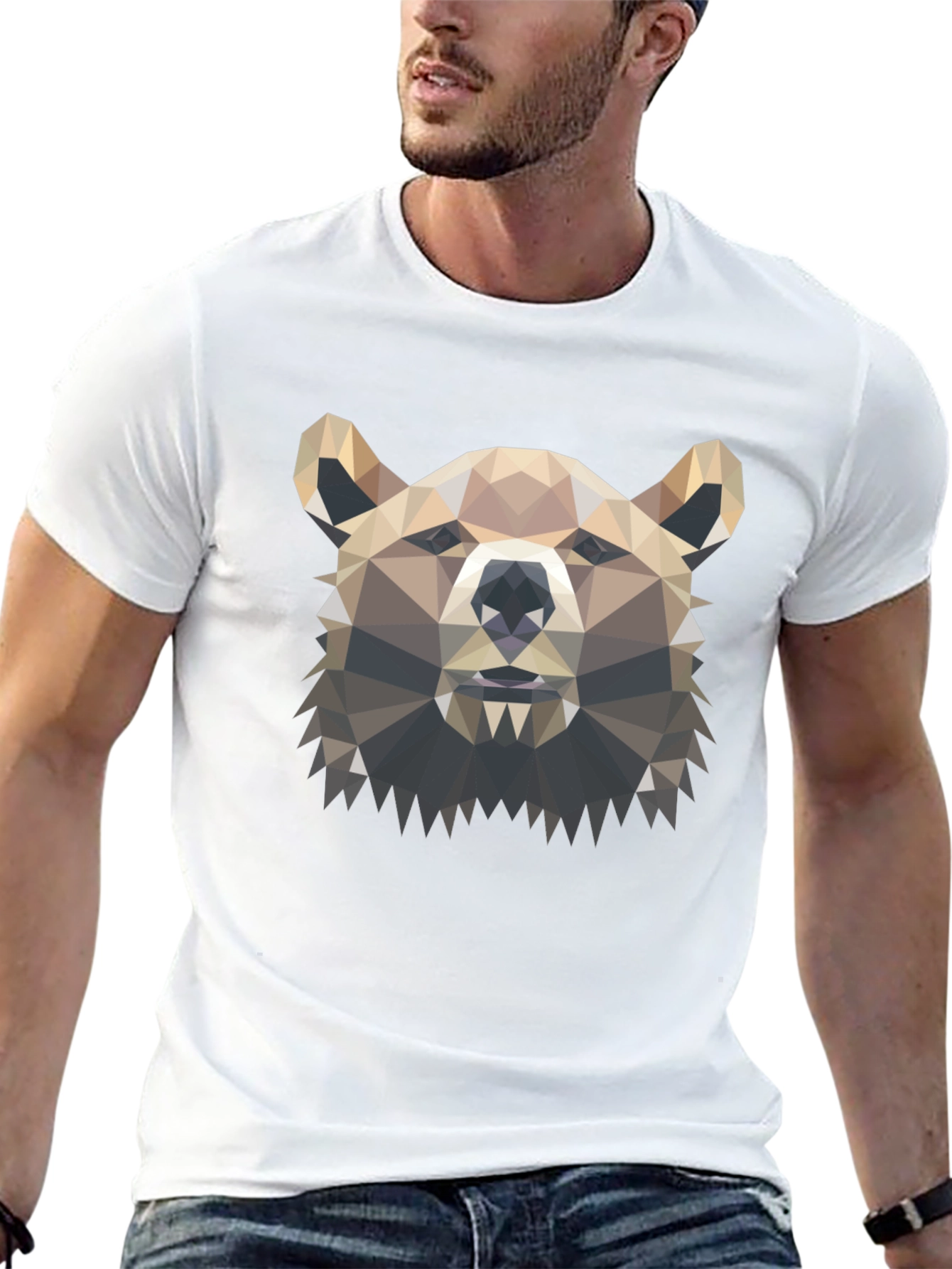 Geometric Bear Graphic Tee - Modern Polygon Design