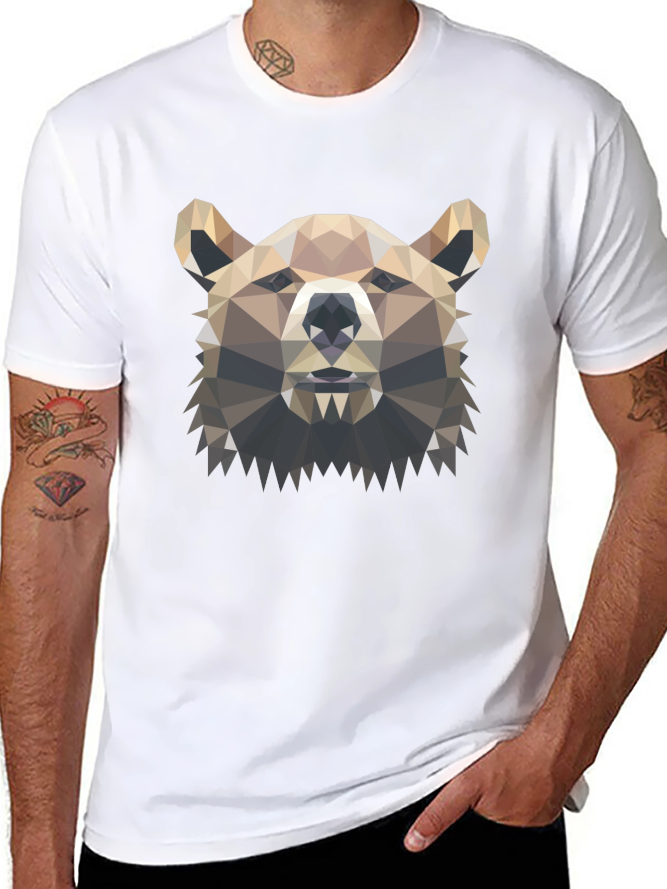 Geometric Bear Graphic Tee - Modern Polygon Design