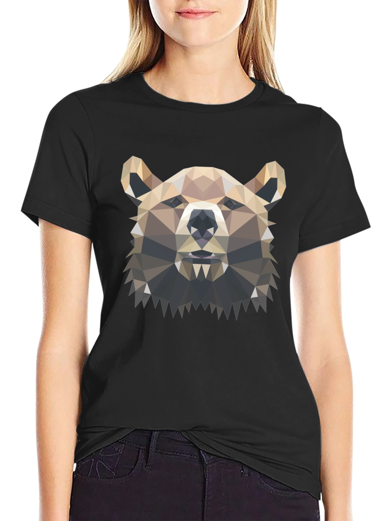 Geometric Bear Graphic Tee - Modern Polygon Design
