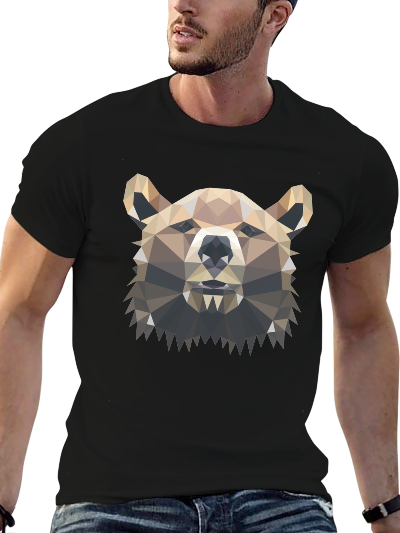 Geometric Bear Graphic Tee - Modern Polygon Design